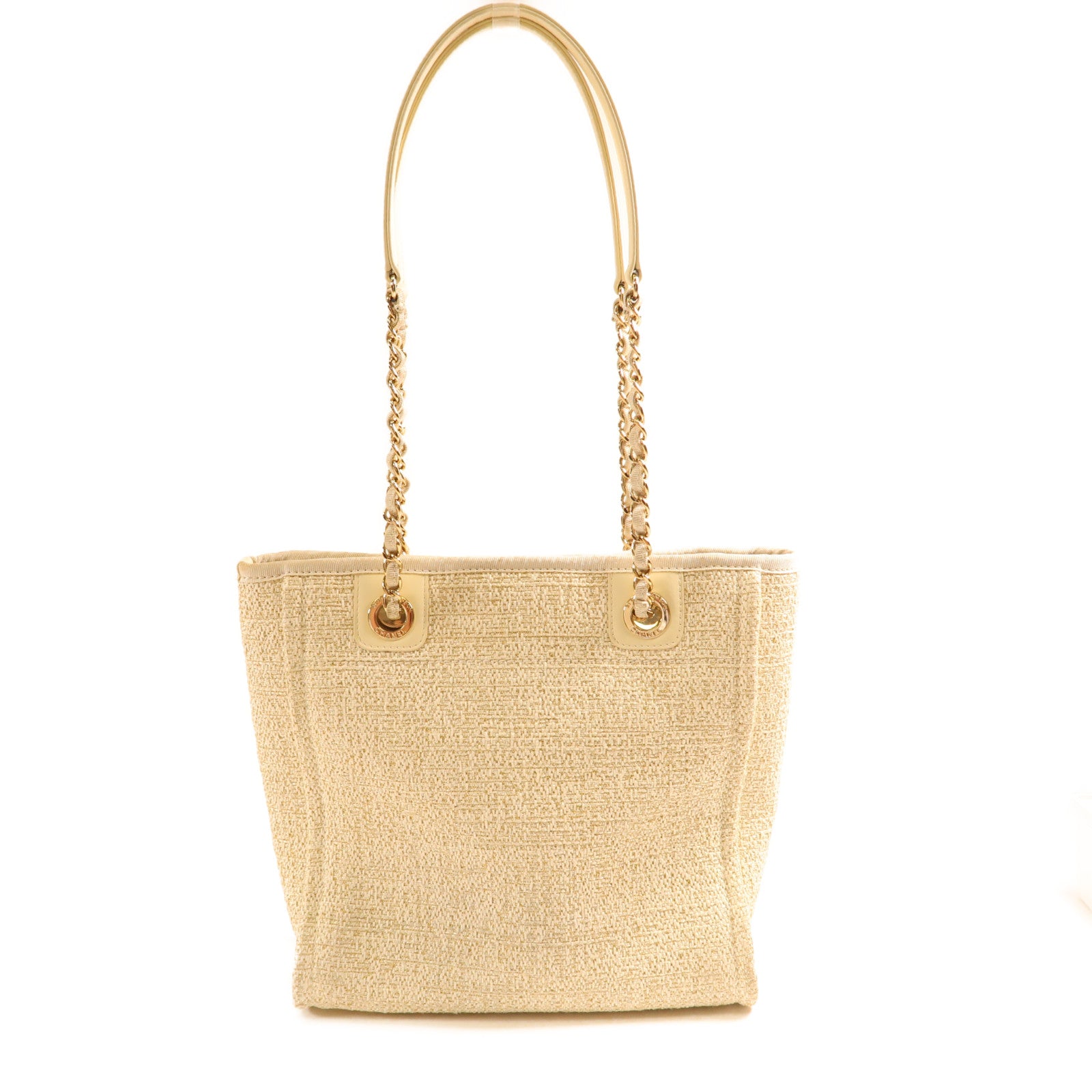 CHANEL 帆布Tote Bag金扣鏈帶肩背袋