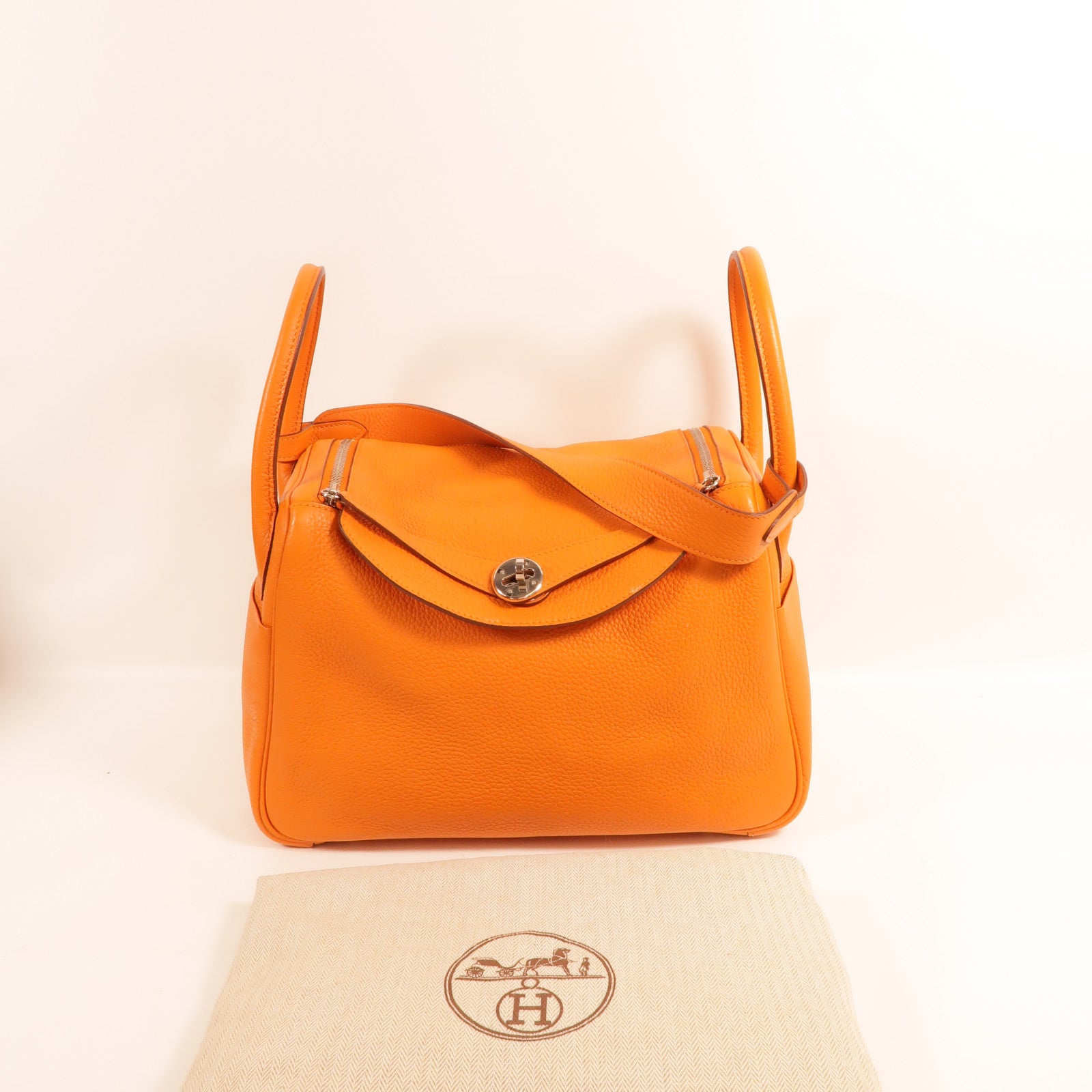HERMES Clemence皮革Lindy 30手挽肩背兩用袋Orange