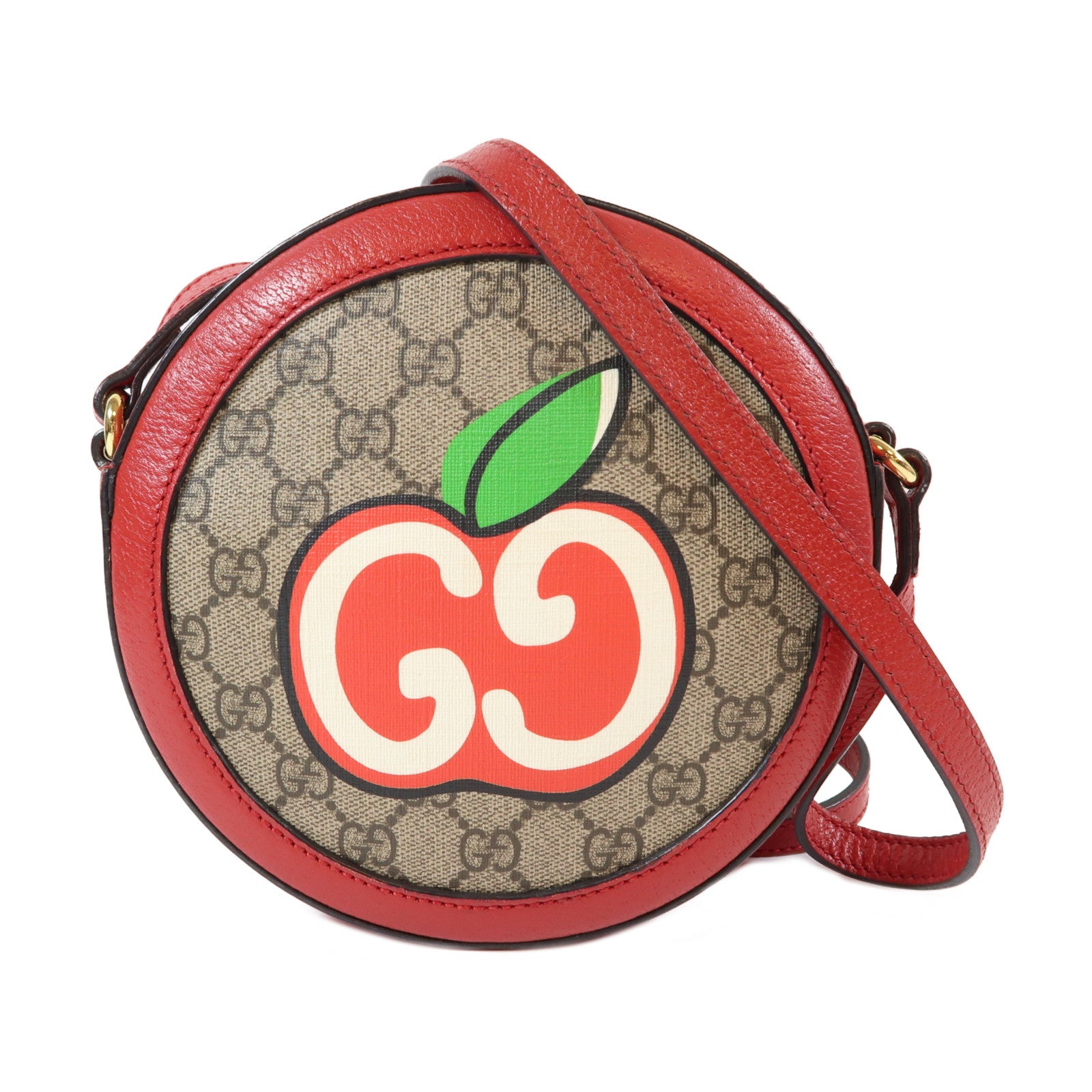 GUCCI 【激減優惠】塗層帆布Shoulder Bag金扣肩背袋啡色/紅色