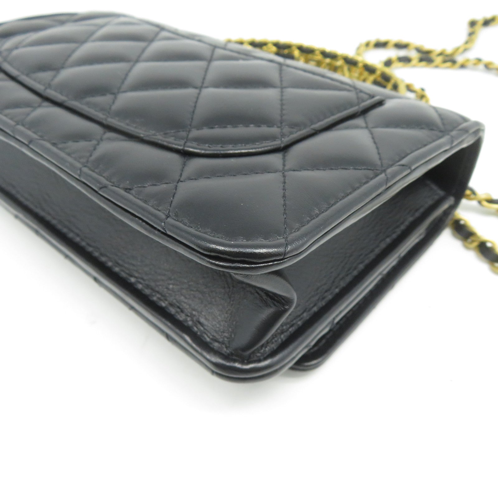 CHANEL 菱格羊皮皮革2 Way Chain Shoulder金扣鏈帶手挽肩背兩用袋黑色
