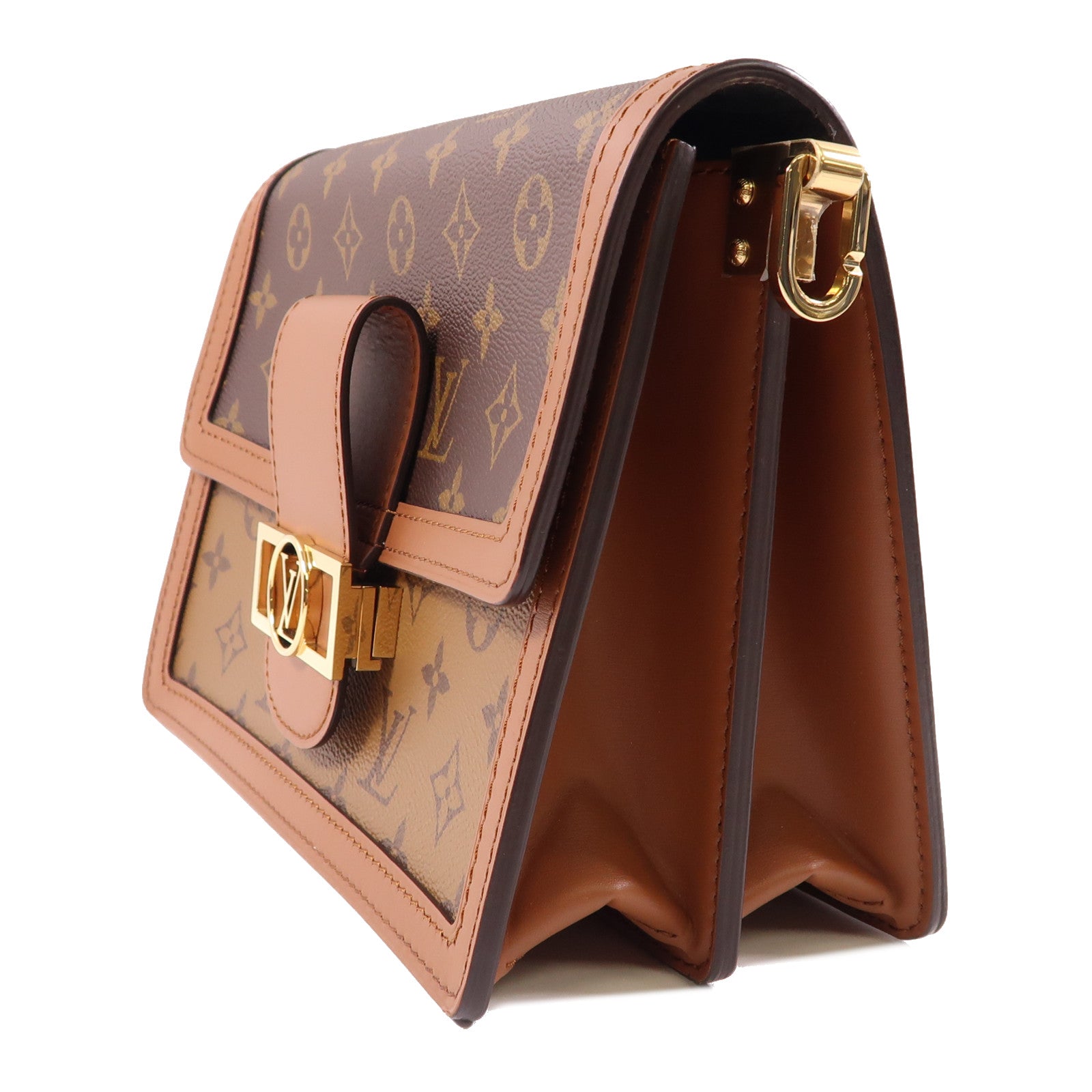 LOUIS VUITTON Monogram Reverse Dauphine MM金扣手挽肩背兩用袋棕色