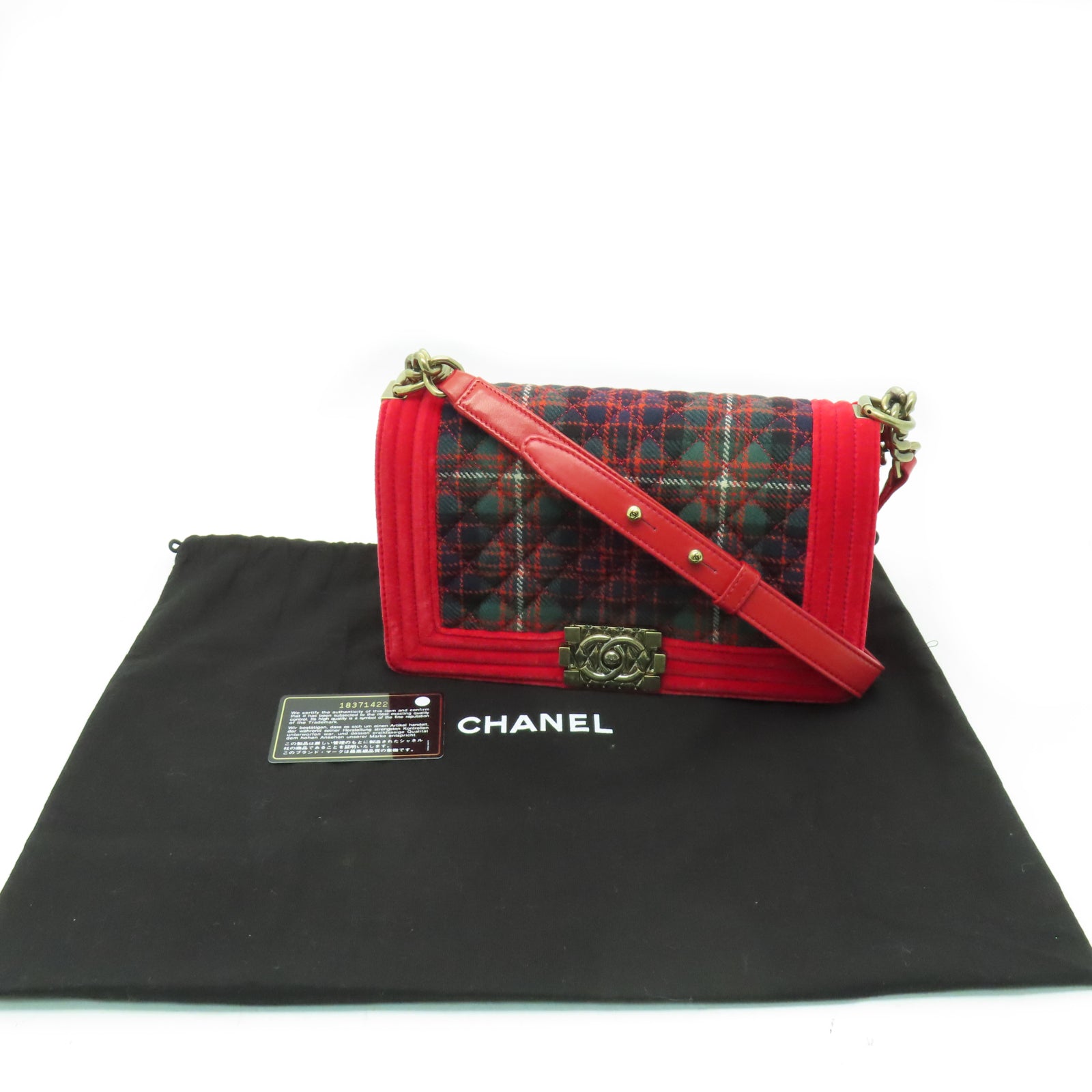 CHANEL **【清倉大減價】菱格帆布/皮革Boy Chanel金扣鏈帶肩背袋紅色/綠色