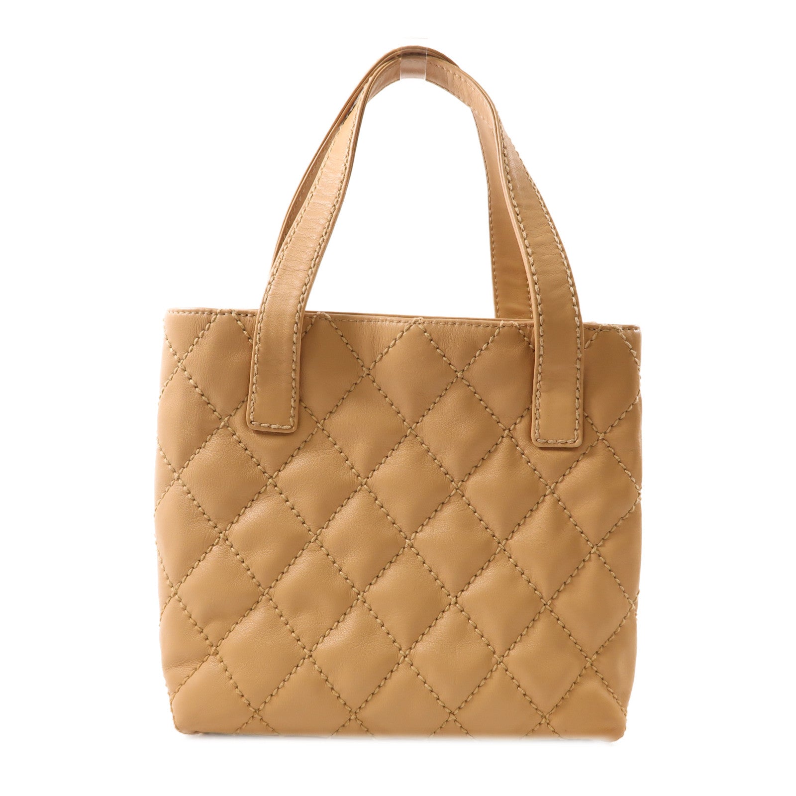 CHANEL 菱格牛皮皮革Tote Bag金扣手挽袋米色