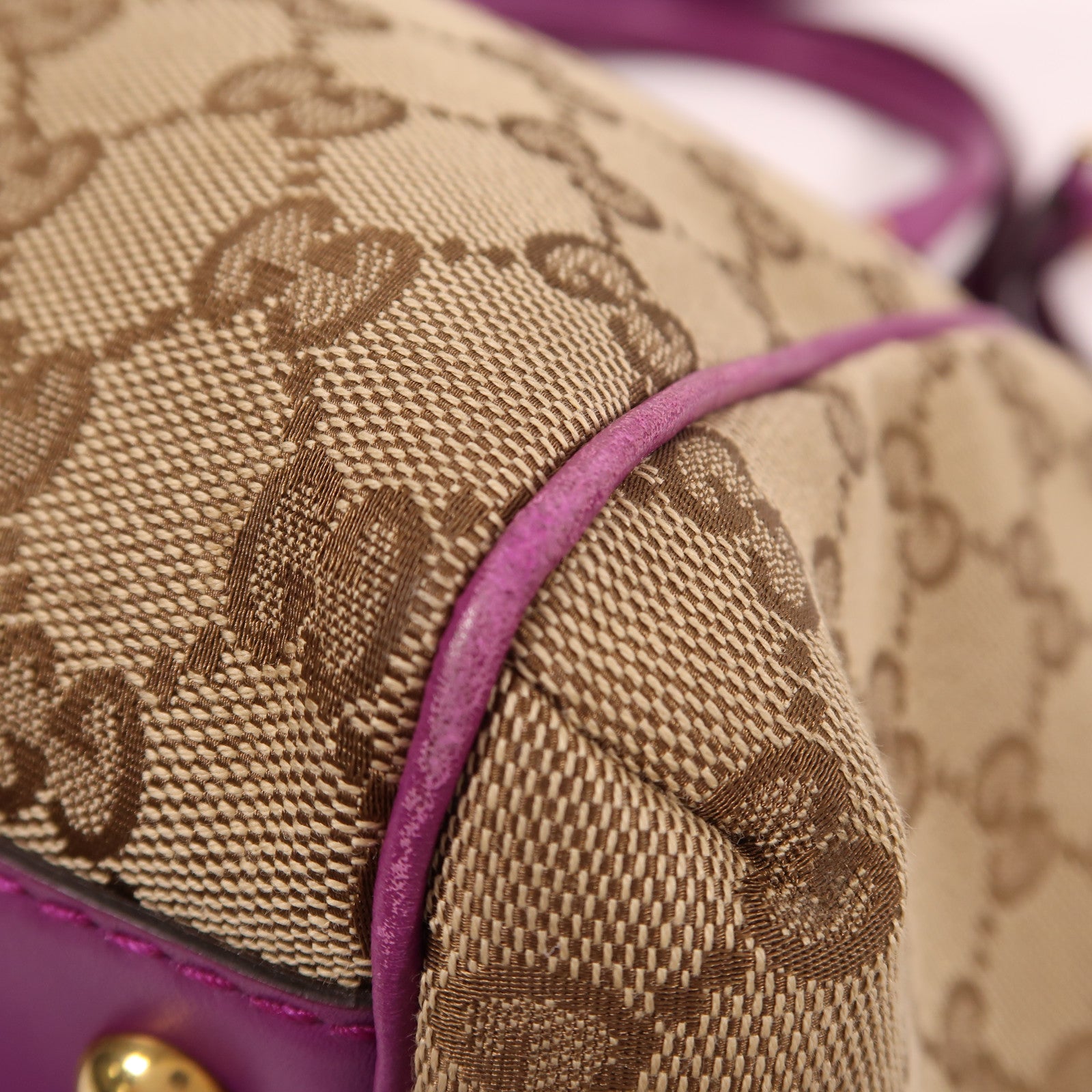 GUCCI 【激減優惠】GUCCI 帆布GG Canvas Scarlett金扣手挽肩背兩用袋紫色/啡色