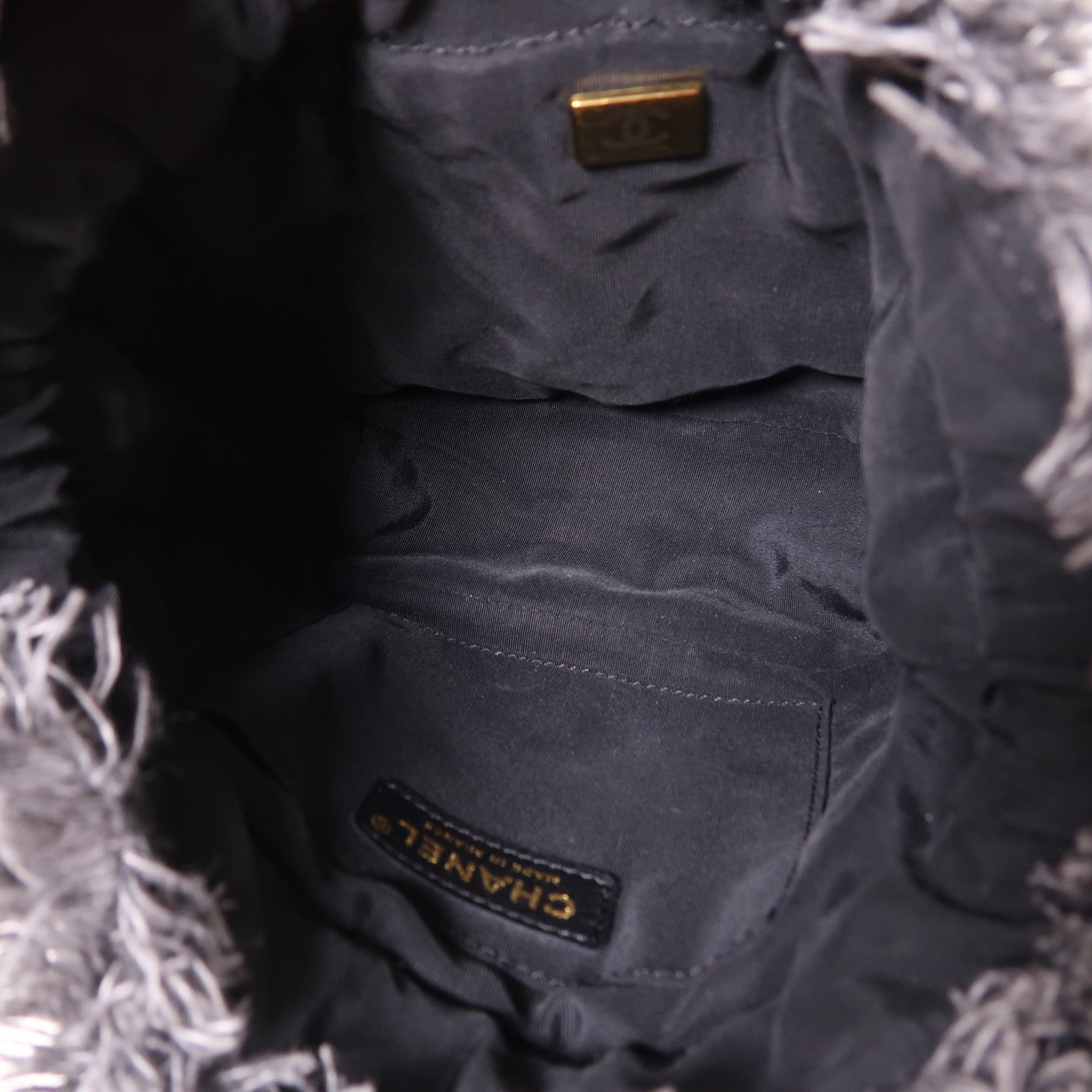 CHANEL 牛仔布Bucket Bag金扣鏈帶肩背袋