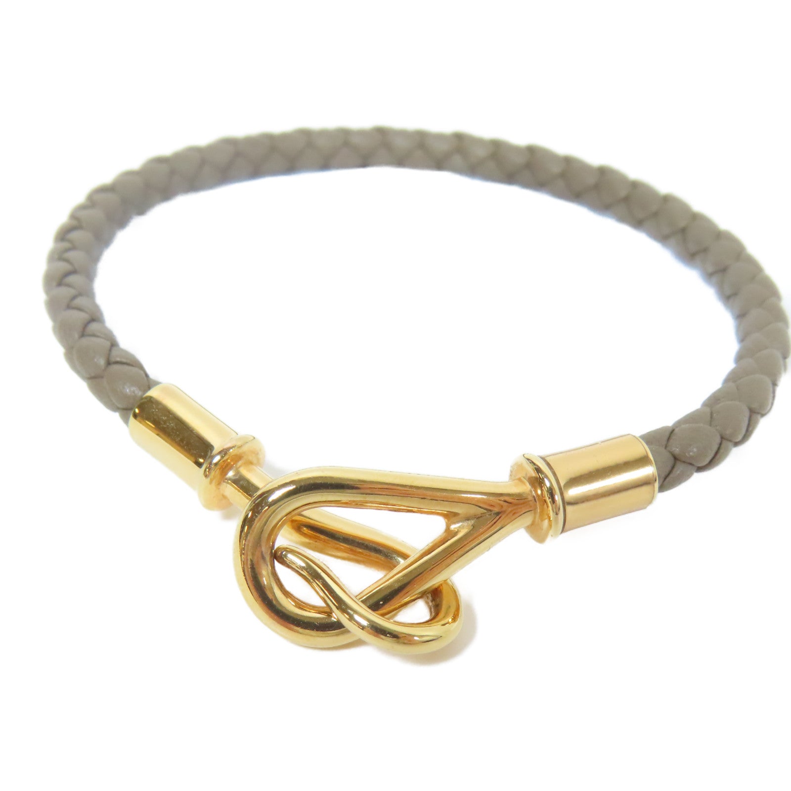 HERMES 金屬/皮革Jumbo H Bracelet金扣手鏈Etoupe/大象灰色