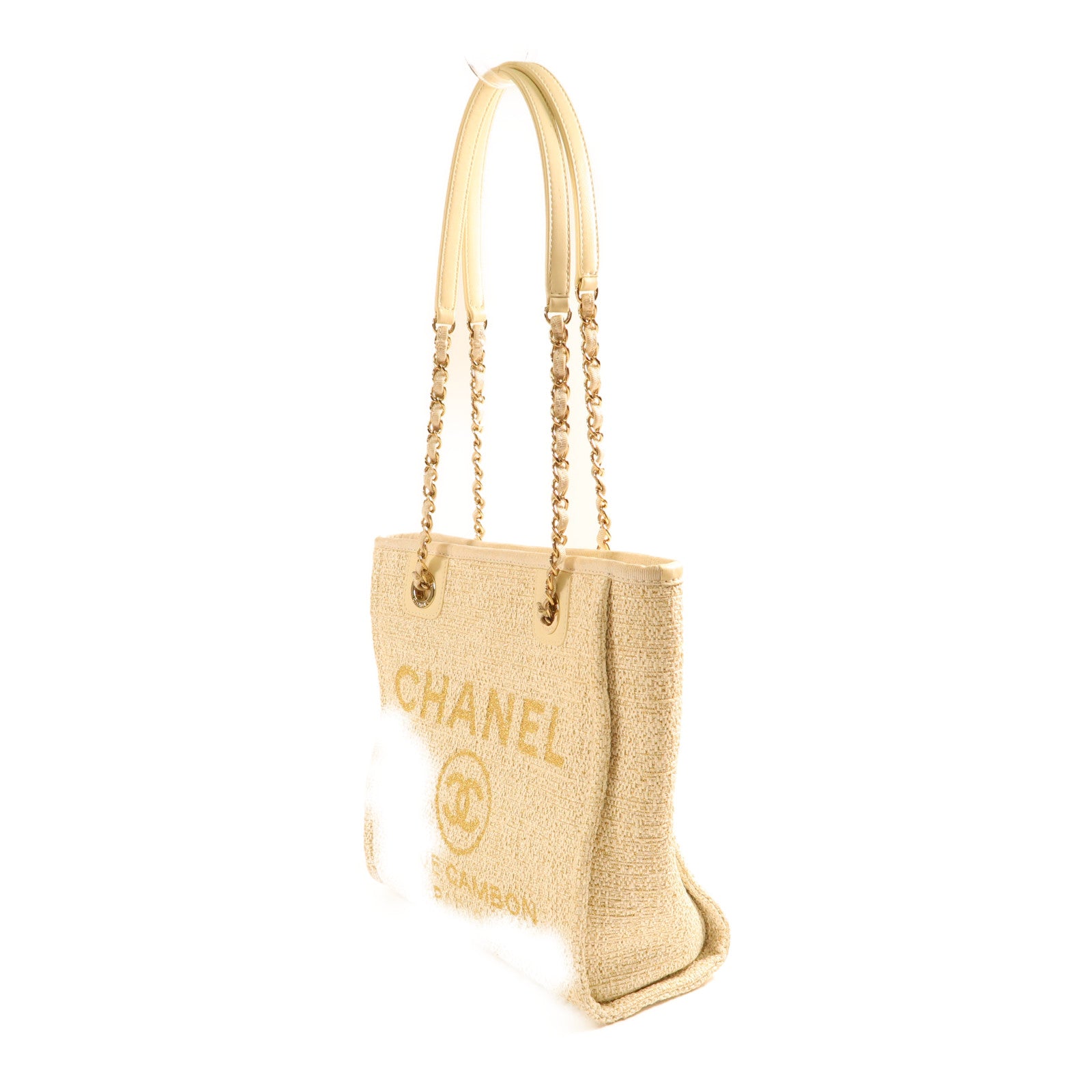 CHANEL 帆布Tote Bag金扣鏈帶肩背袋