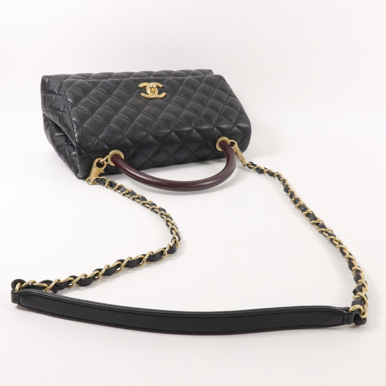 CHANEL 牛皮皮革Coco Handle Medium鏈帶肩背袋