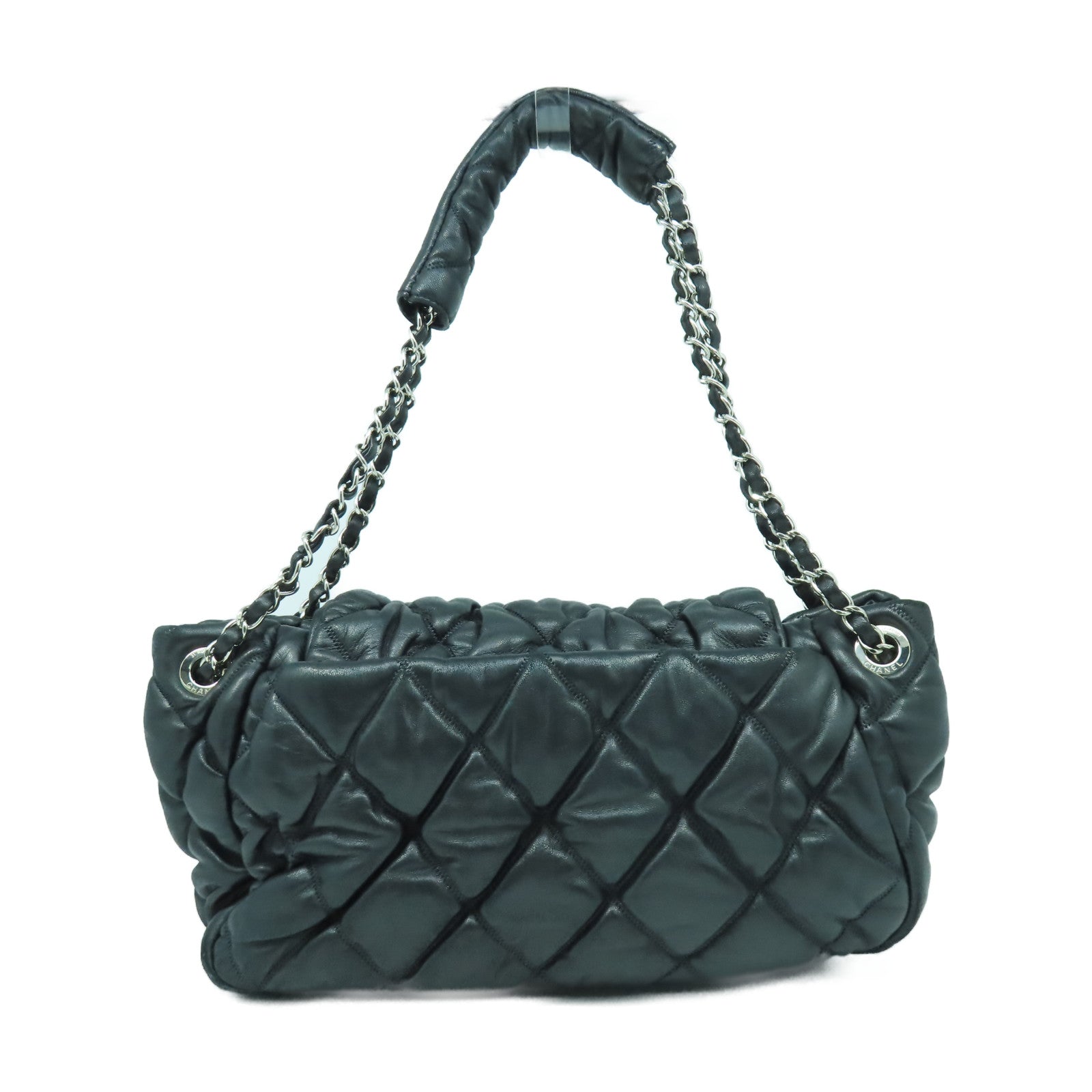CHANEL 【激減優惠】菱格牛皮皮革Shoulder Bag銀扣鏈帶肩背袋黑色