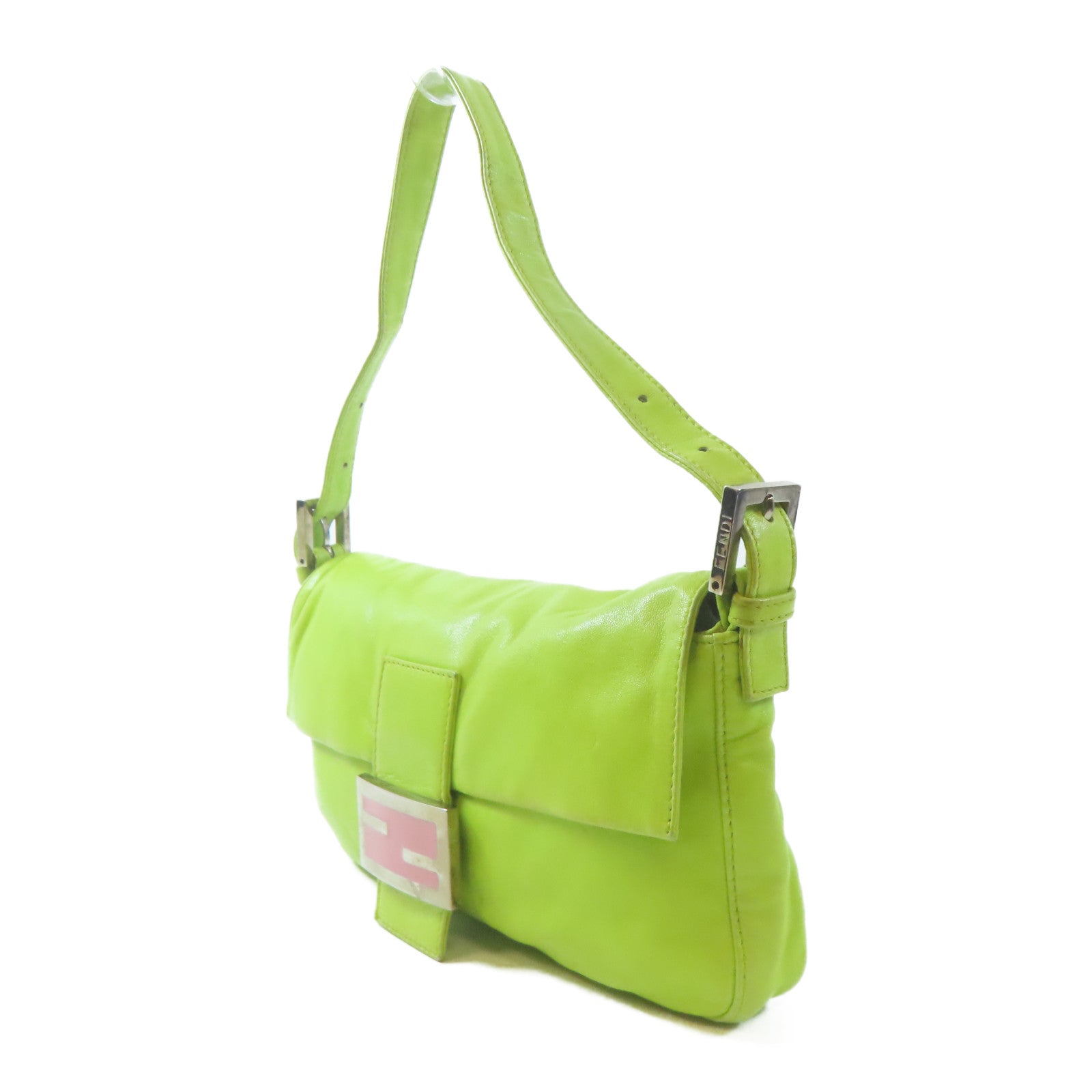 FENDI 牛皮皮革Handbag銀扣手挽袋綠色