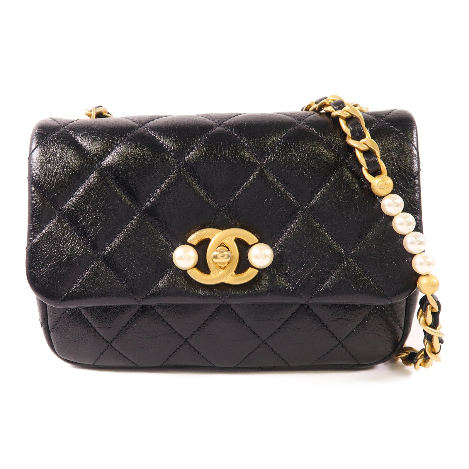 CHANEL 牛皮皮革Chain Shoulder Bag金扣鏈帶肩背袋