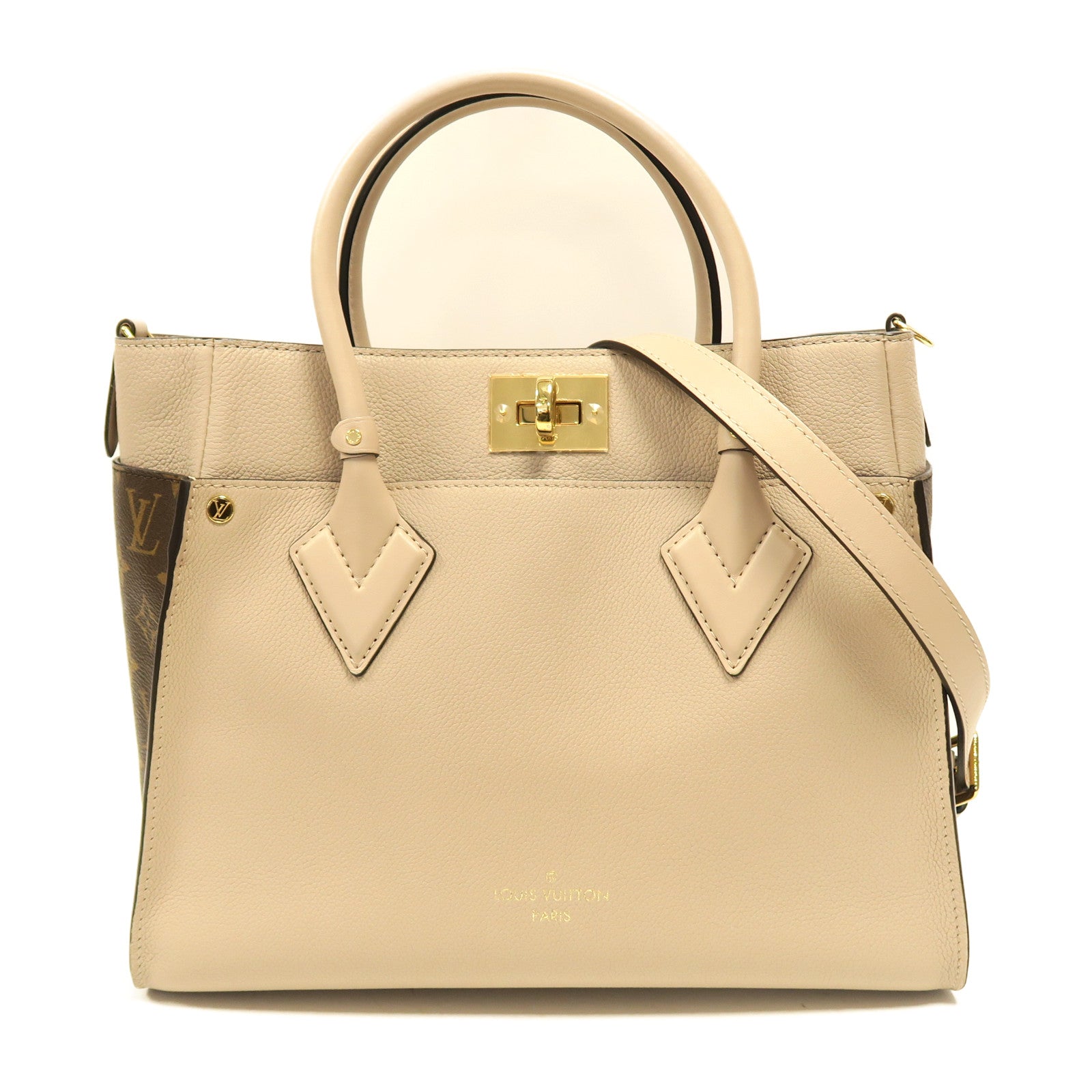 LOUIS VUITTON 【激減優惠】牛皮皮革On My Side MM金扣手挽肩背兩用袋米灰色/啡色