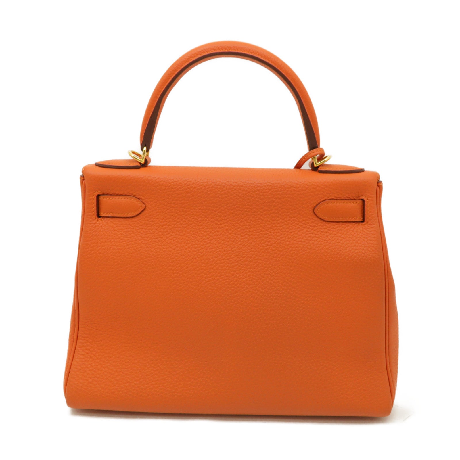 HERMES 【激減優惠】Togo皮革Kelly 28金扣手挽肩背兩用袋Feu火焰橘色