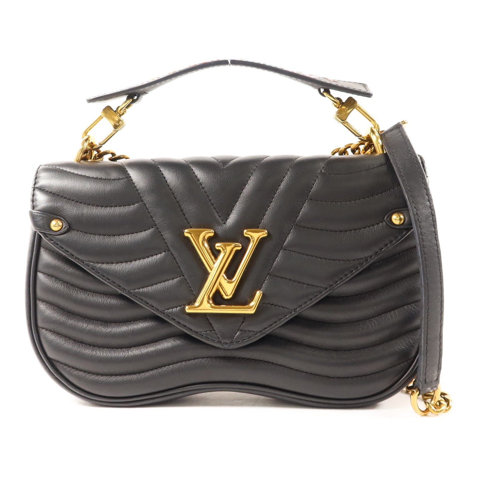 LOUIS VUITTON 牛皮皮革New Wave MM金扣鏈帶手挽肩背兩用袋