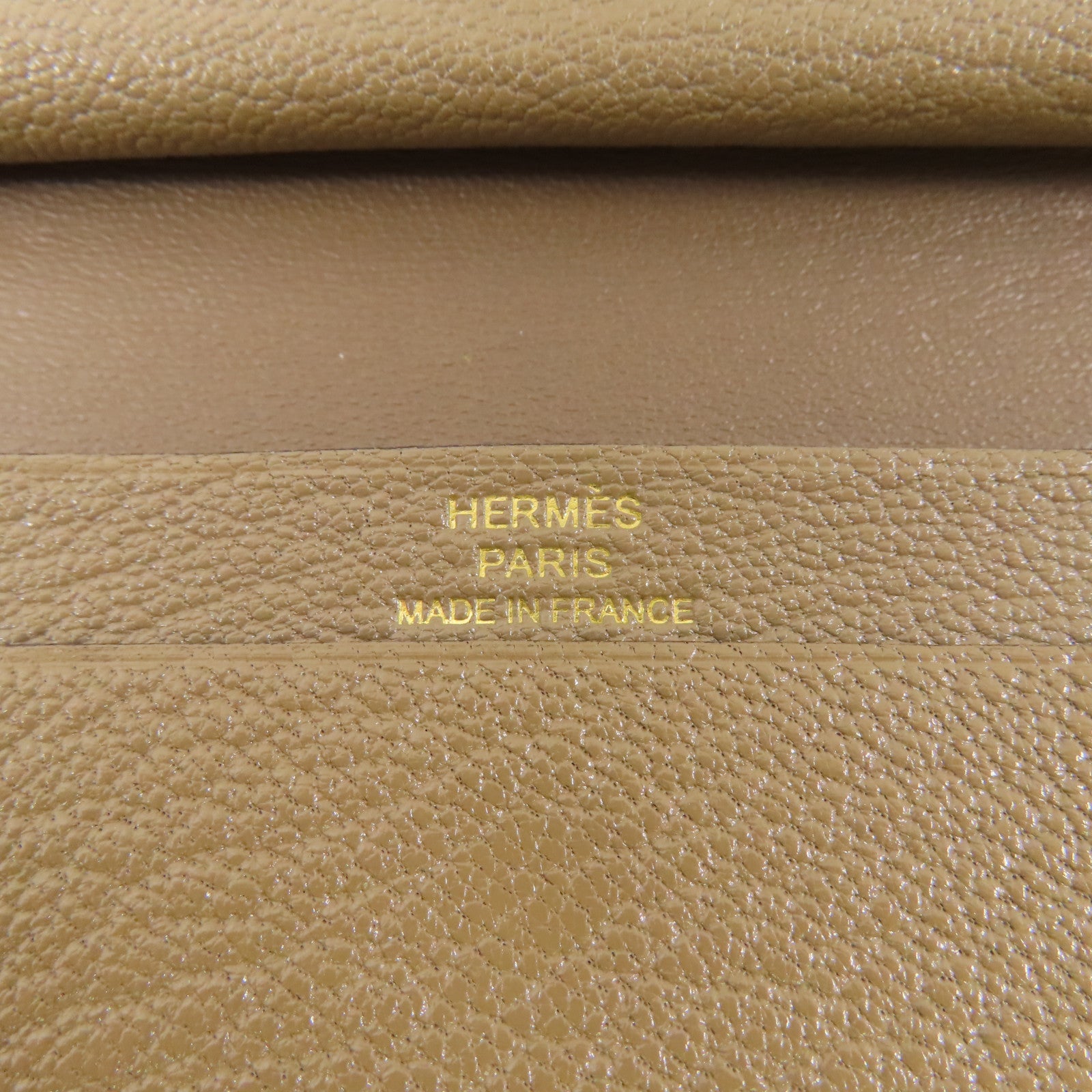 HERMES Chevre皮革Bearn Mini Wallet金扣錢包Etoupe