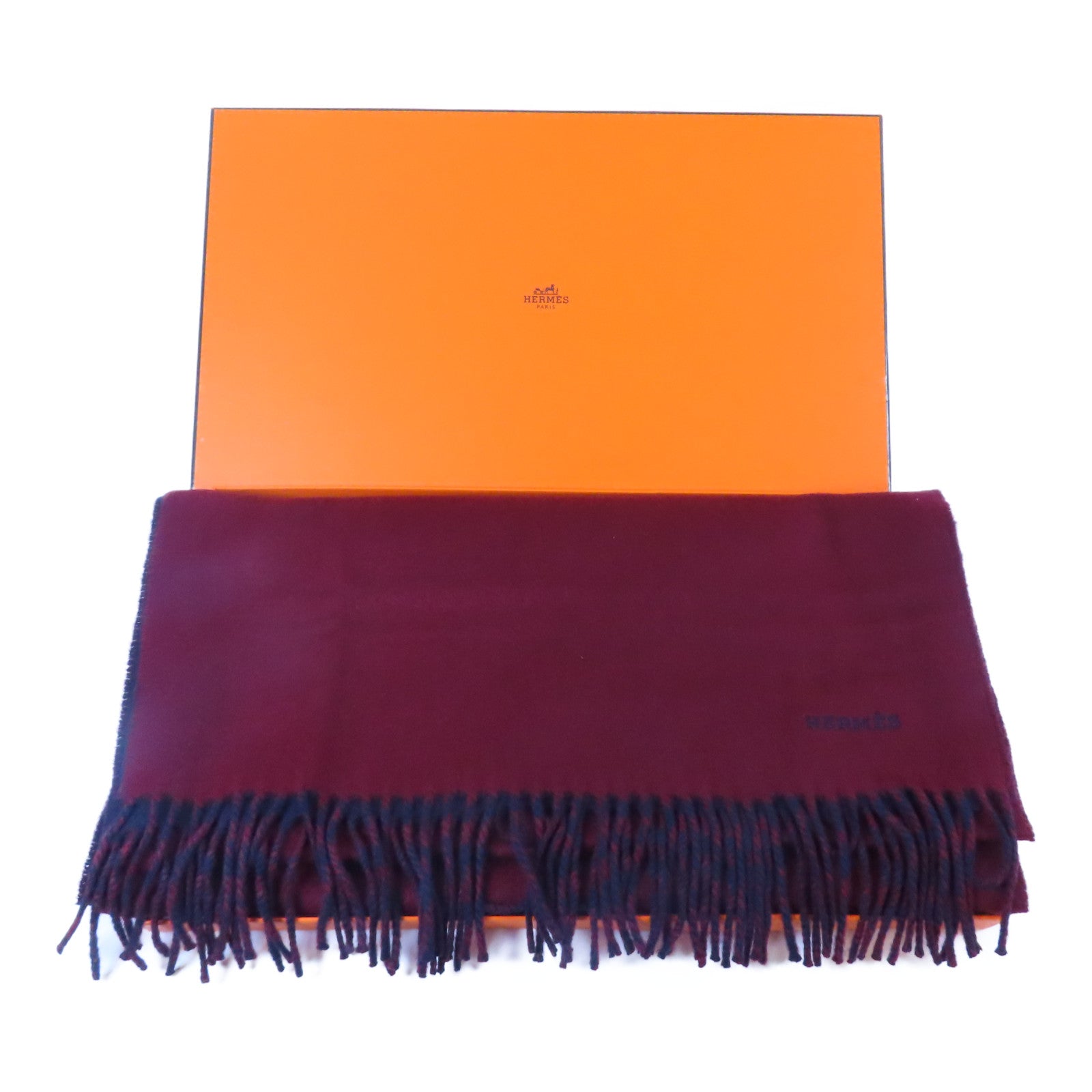 HERMES Cashmere Scarf圍巾紅色/深藍色