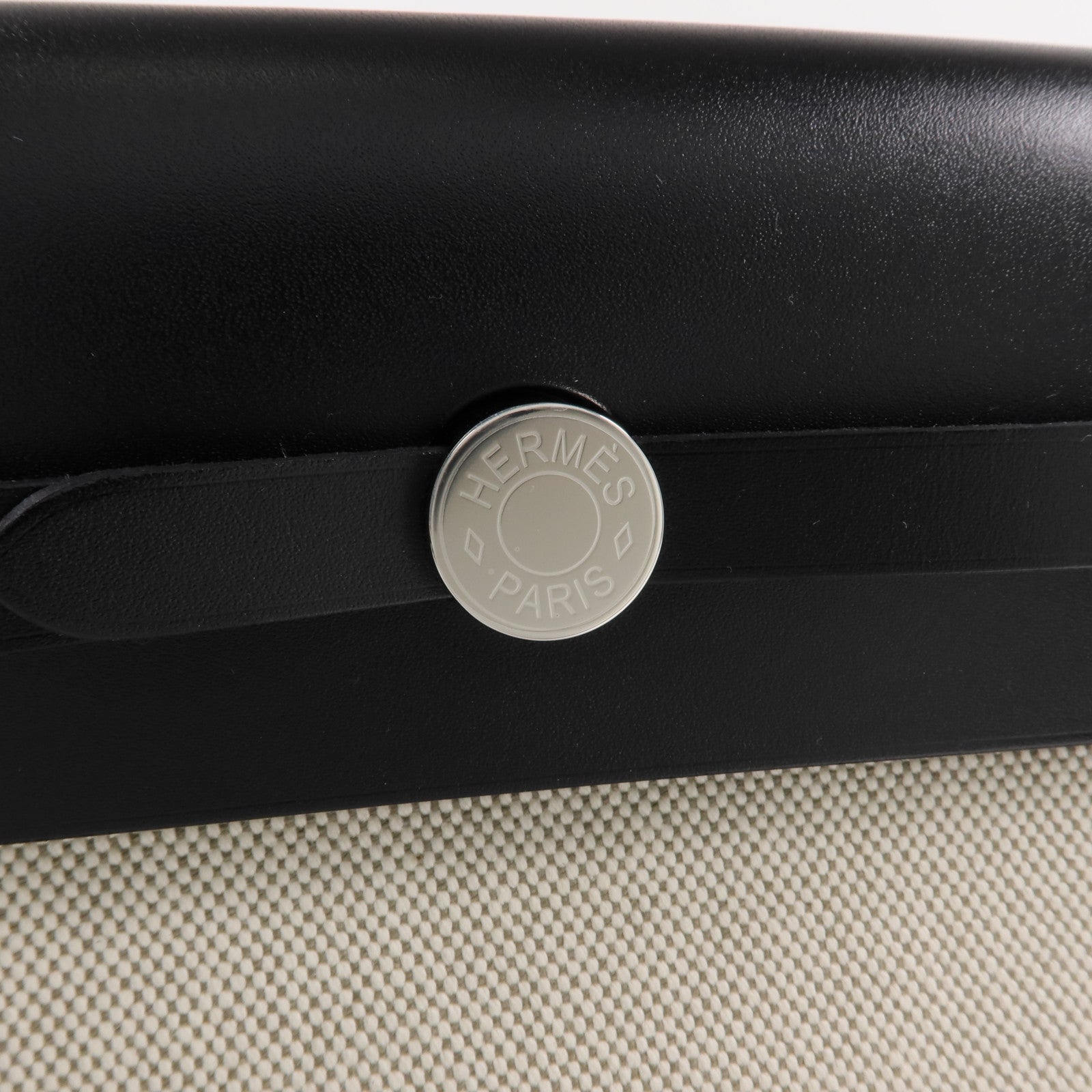 HERMES 【激減優惠】帆布/皮革Mini Herbag銀扣肩背袋Noir