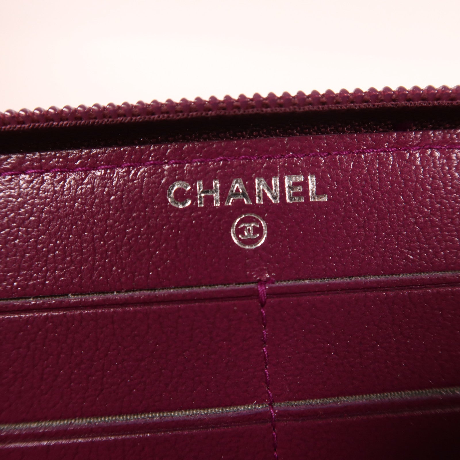 CHANEL 牛皮皮革Zipper Long Wallet銀扣長錢包紫色