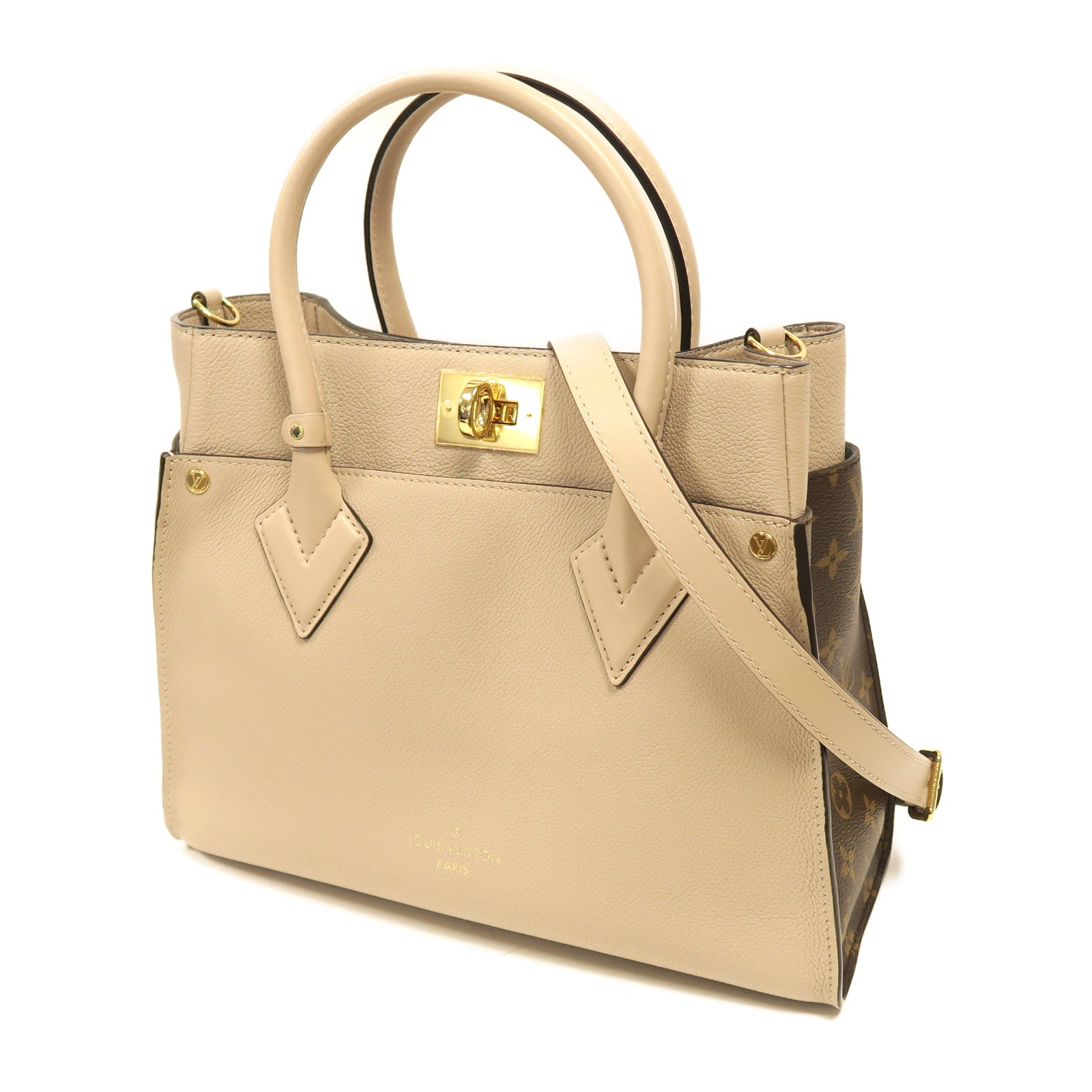 LOUIS VUITTON 【激減優惠】牛皮皮革On My Side MM金扣手挽肩背兩用袋米灰色/啡色