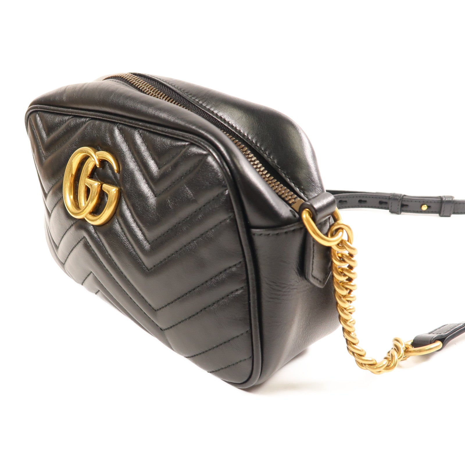 GUCCI GG GHW GG Marmont Small Chain Shoulder Bag Calfskin Leather 447632 Black