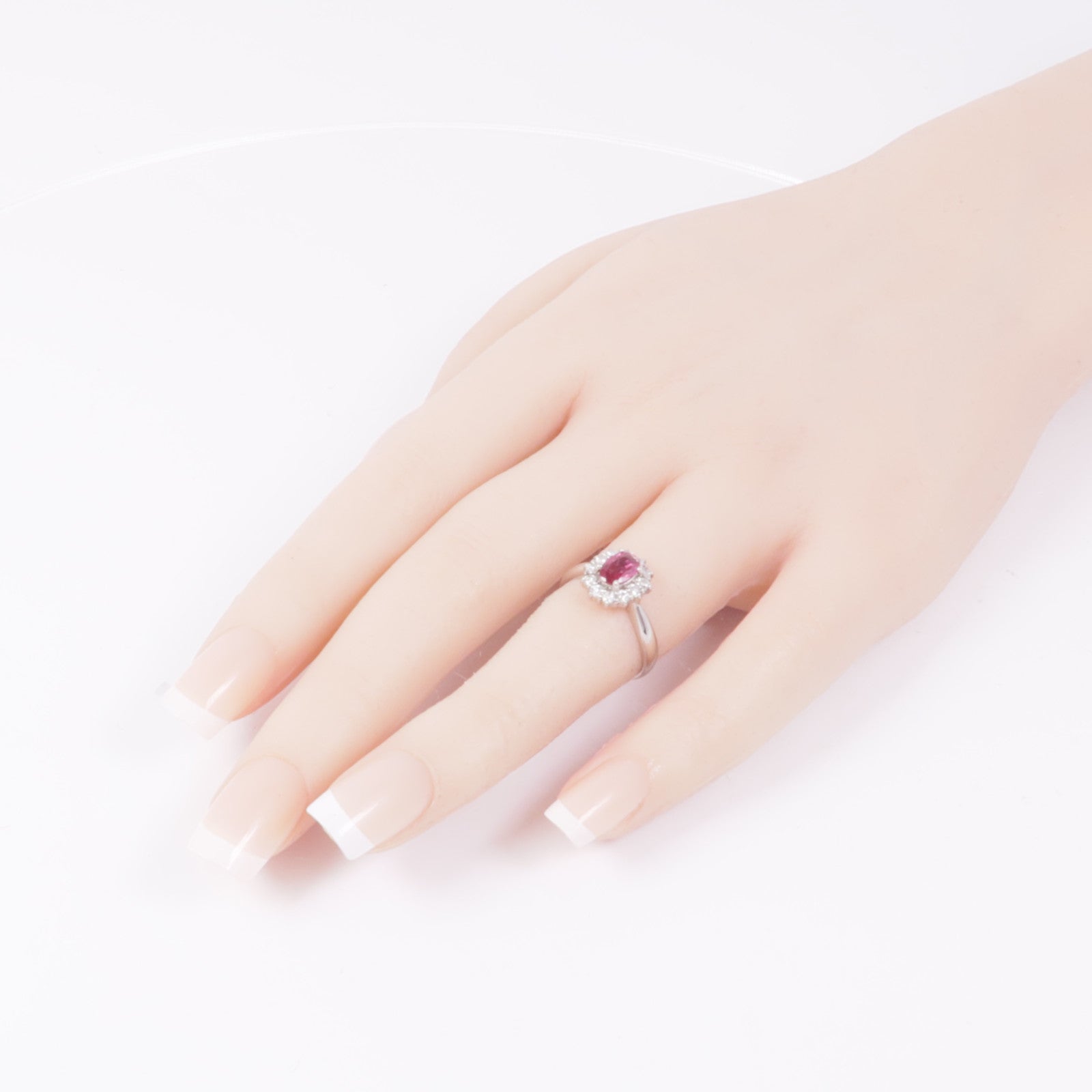 JEWELRY 【激減優惠】PT850鉑金Ruby/Diamond Ring紅寶石/鑽石戒指US#5.75