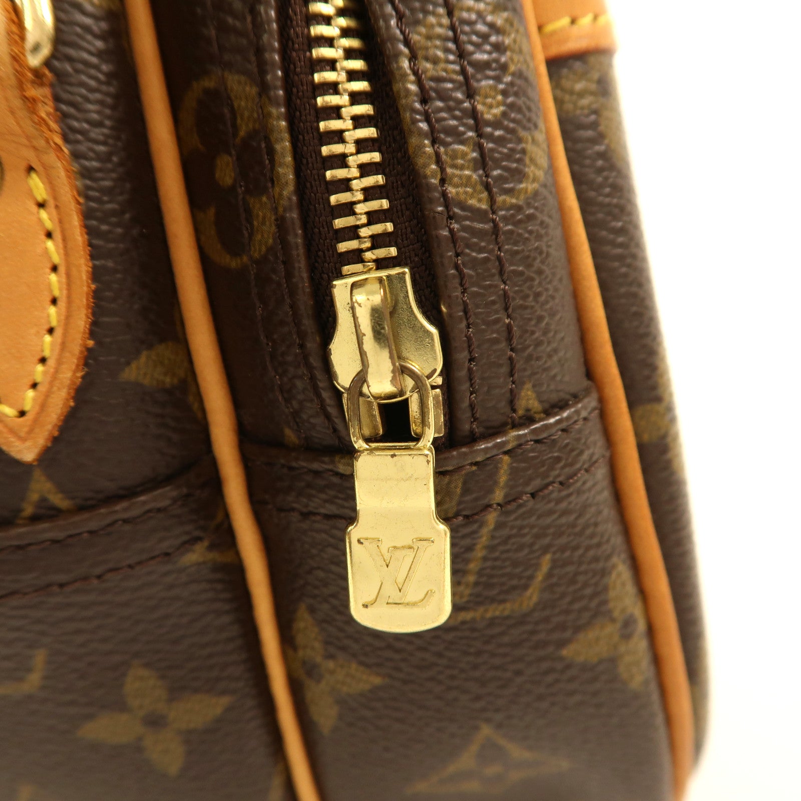 LOUIS VUITTON Monogram Reporter PM金扣肩背袋棕色