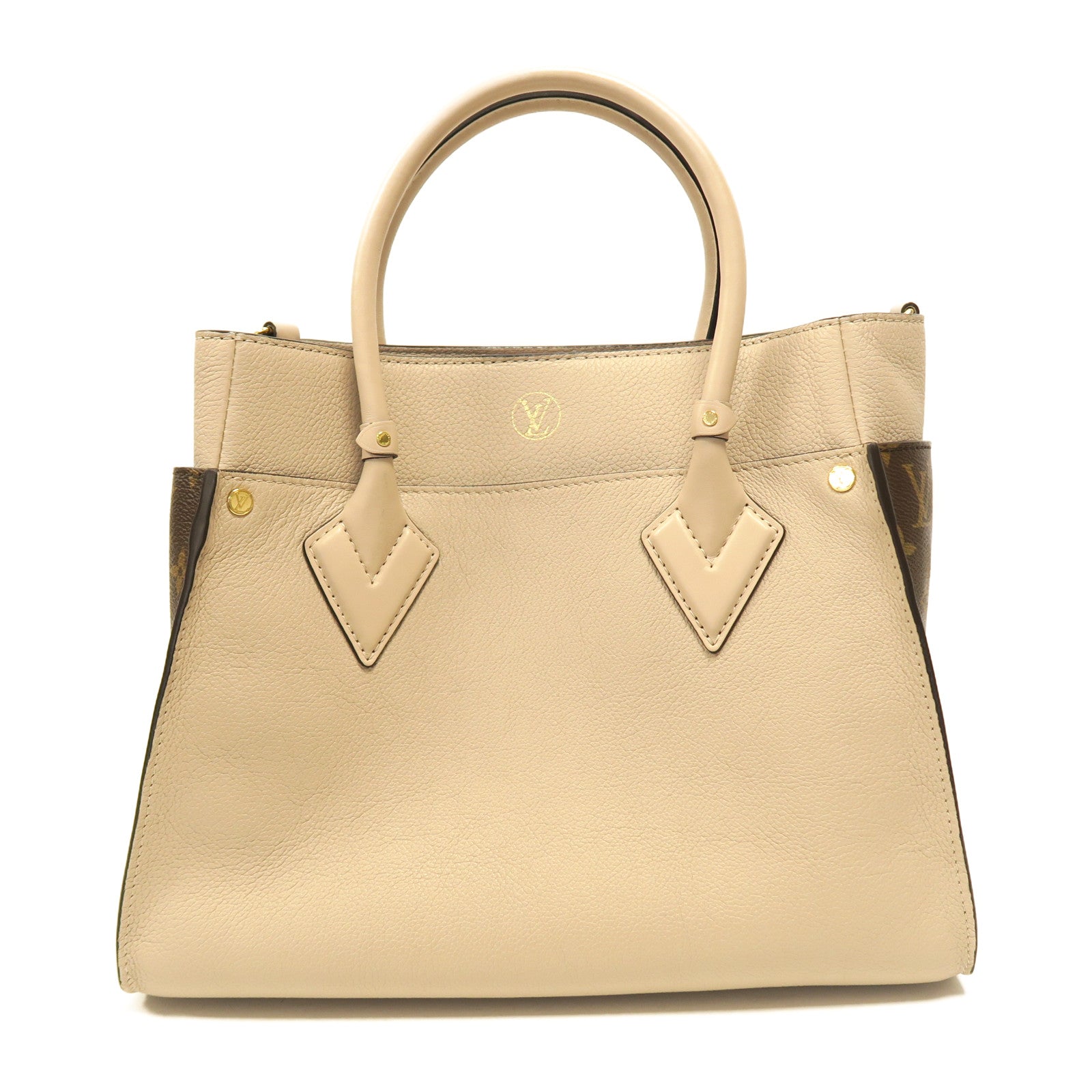 LOUIS VUITTON 【激減優惠】牛皮皮革On My Side MM金扣手挽肩背兩用袋米灰色/啡色