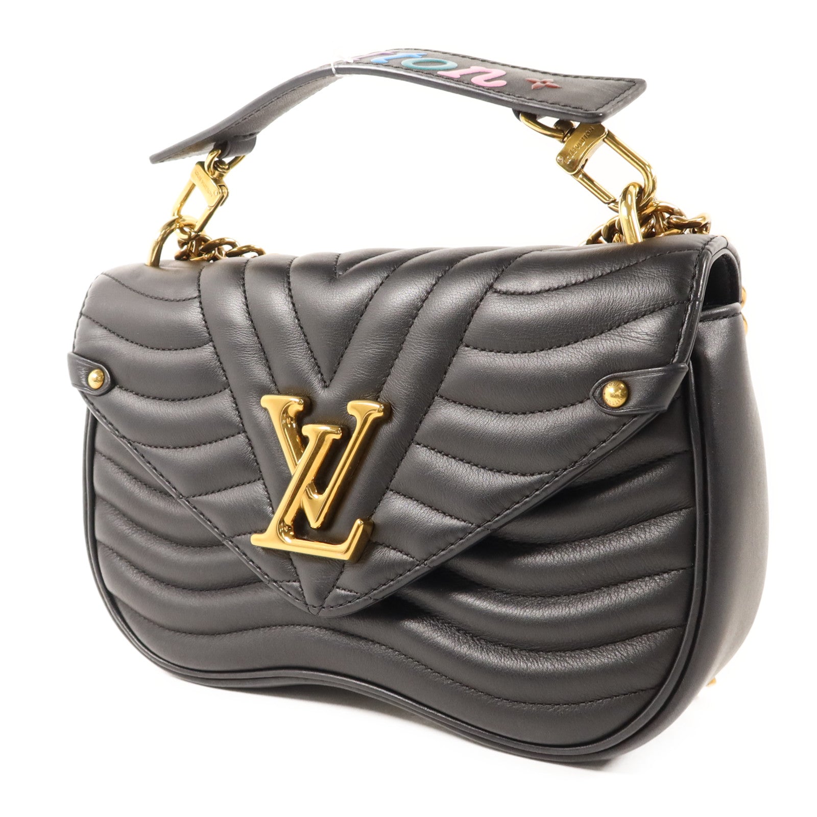 LOUIS VUITTON 牛皮皮革New Wave MM金扣鏈帶手挽肩背兩用袋