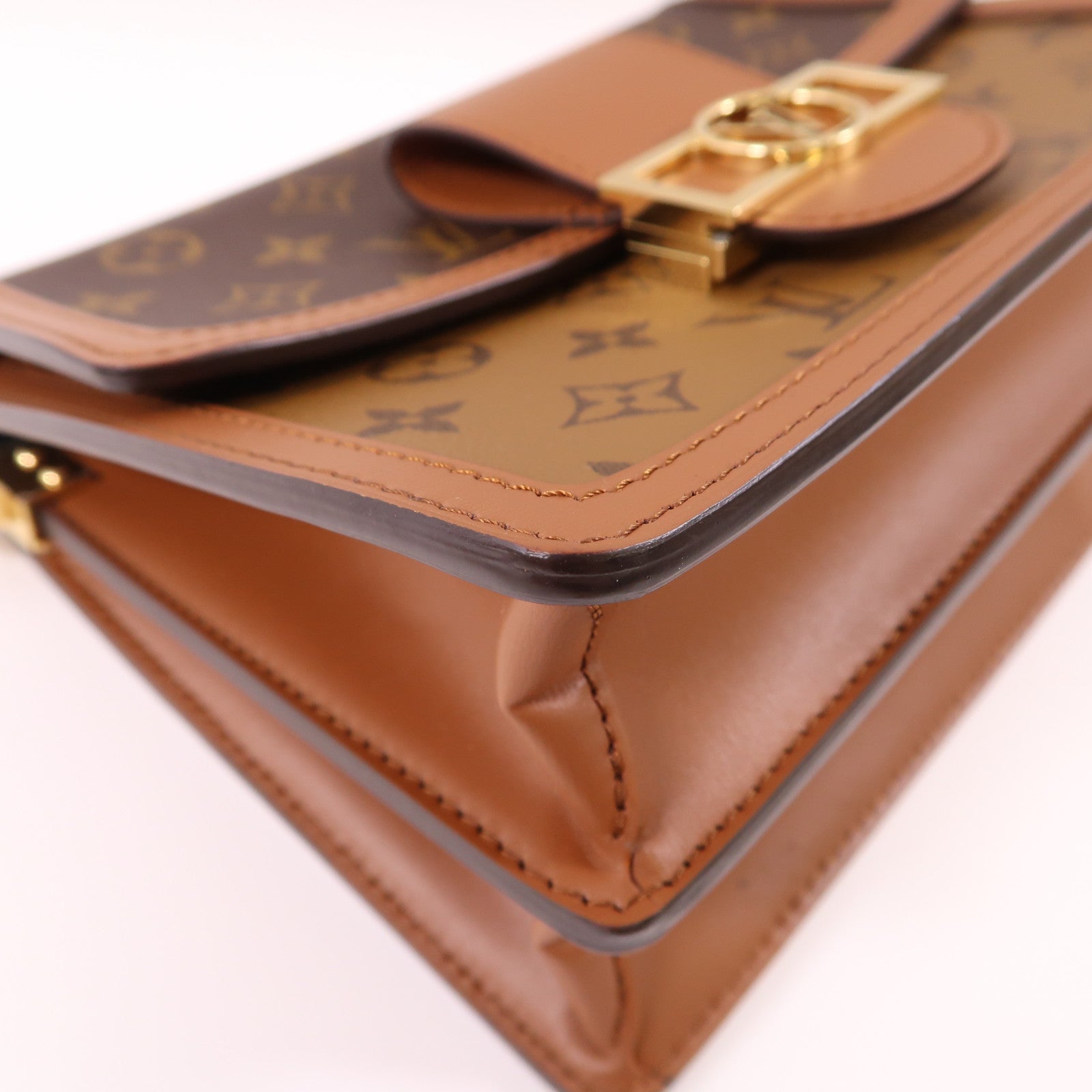 LOUIS VUITTON Monogram Reverse Dauphine MM金扣手挽肩背兩用袋棕色