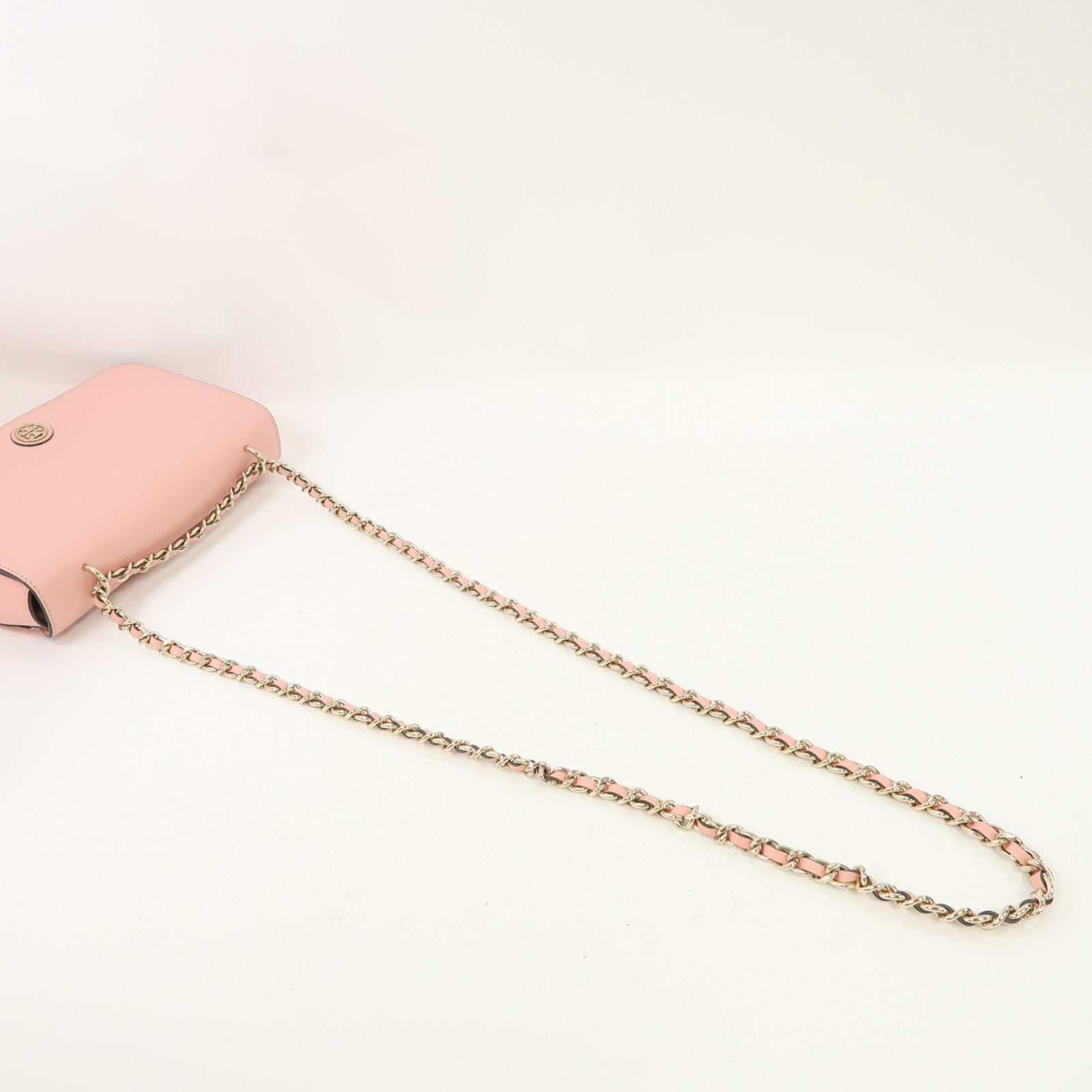 Tory Burch 牛皮皮革Chain Shoulder金扣鏈帶肩背袋粉紅色