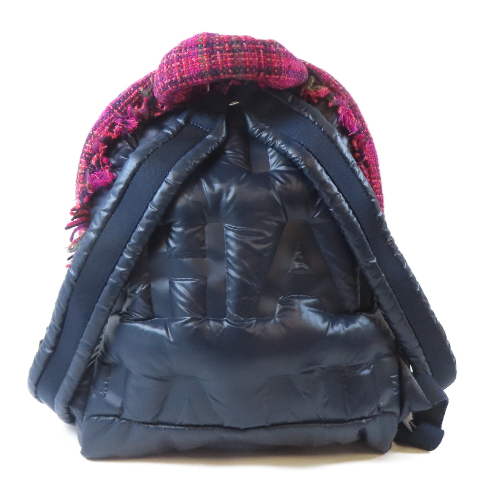 CHANEL 【激減優惠】尼龍/斜紋軟呢Backpack銀扣背包深藍色/粉紅色