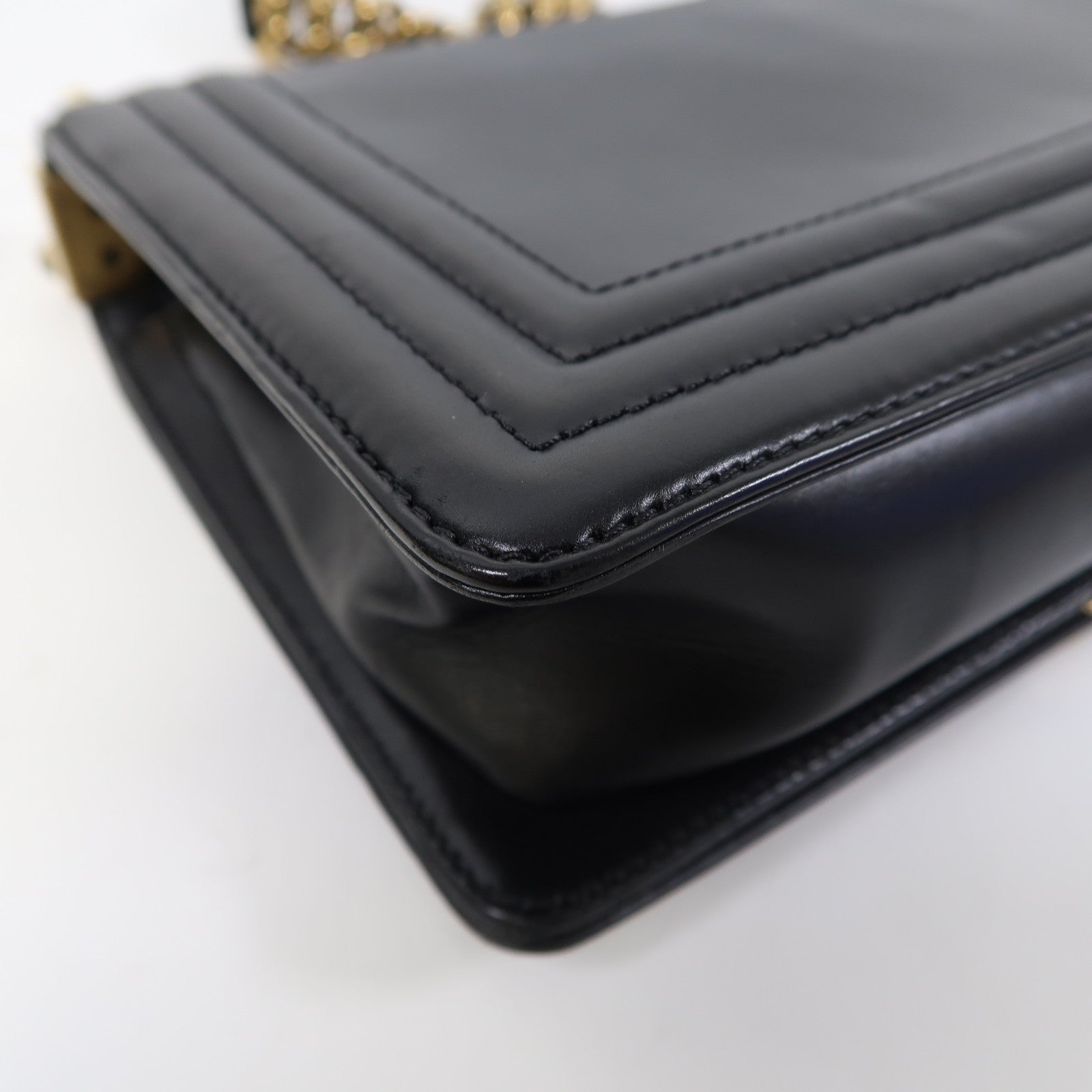CHANEL 【激減優惠】菱格牛皮皮革Chain Shoulder金扣鏈帶肩背袋黑色