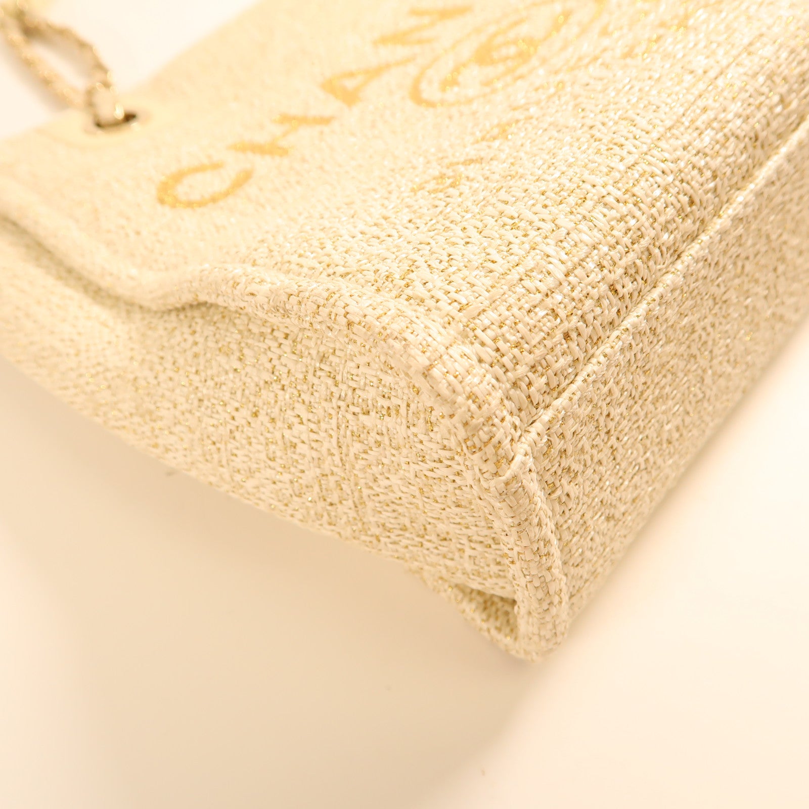 CHANEL 帆布Tote Bag金扣鏈帶肩背袋