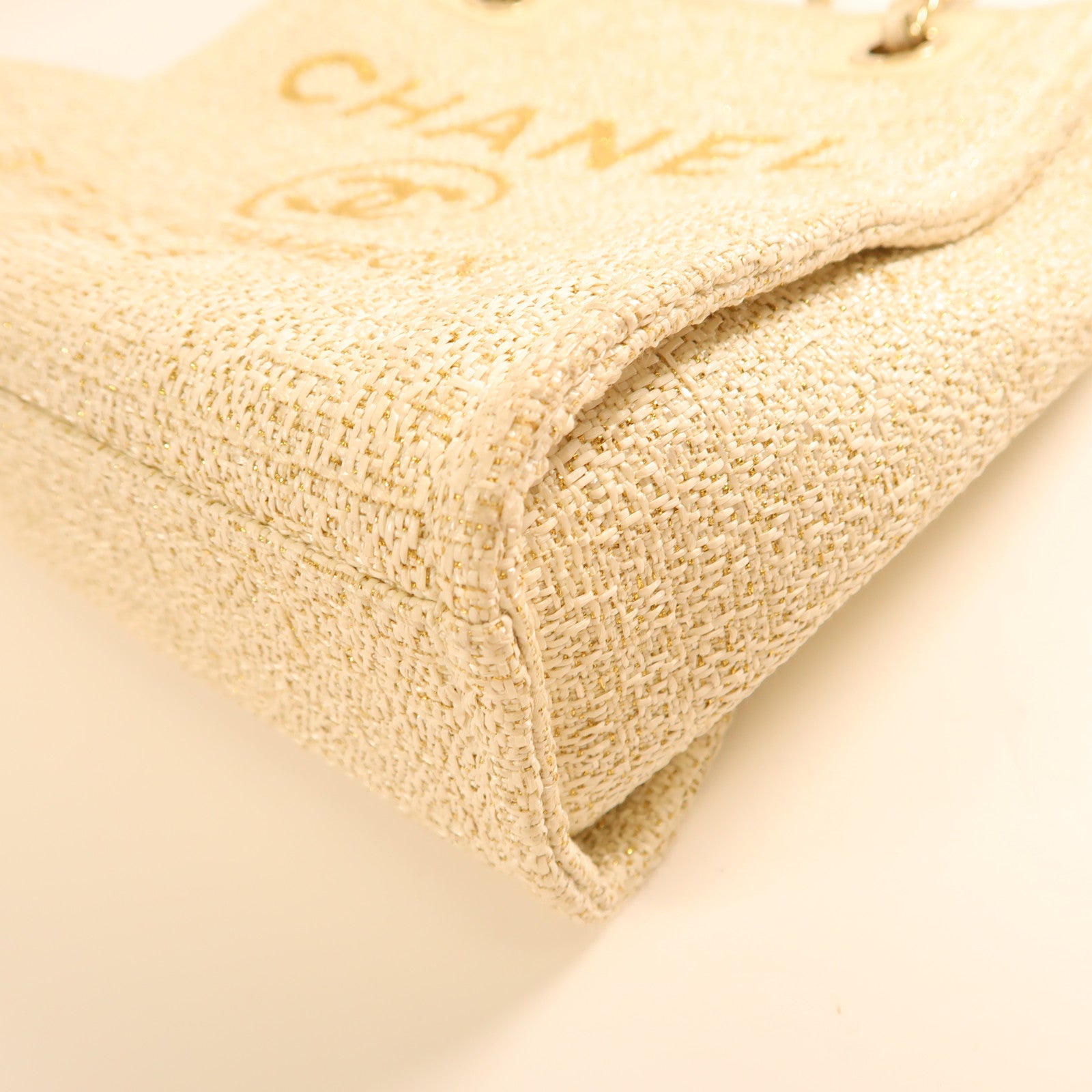 CHANEL 帆布Tote Bag金扣鏈帶肩背袋