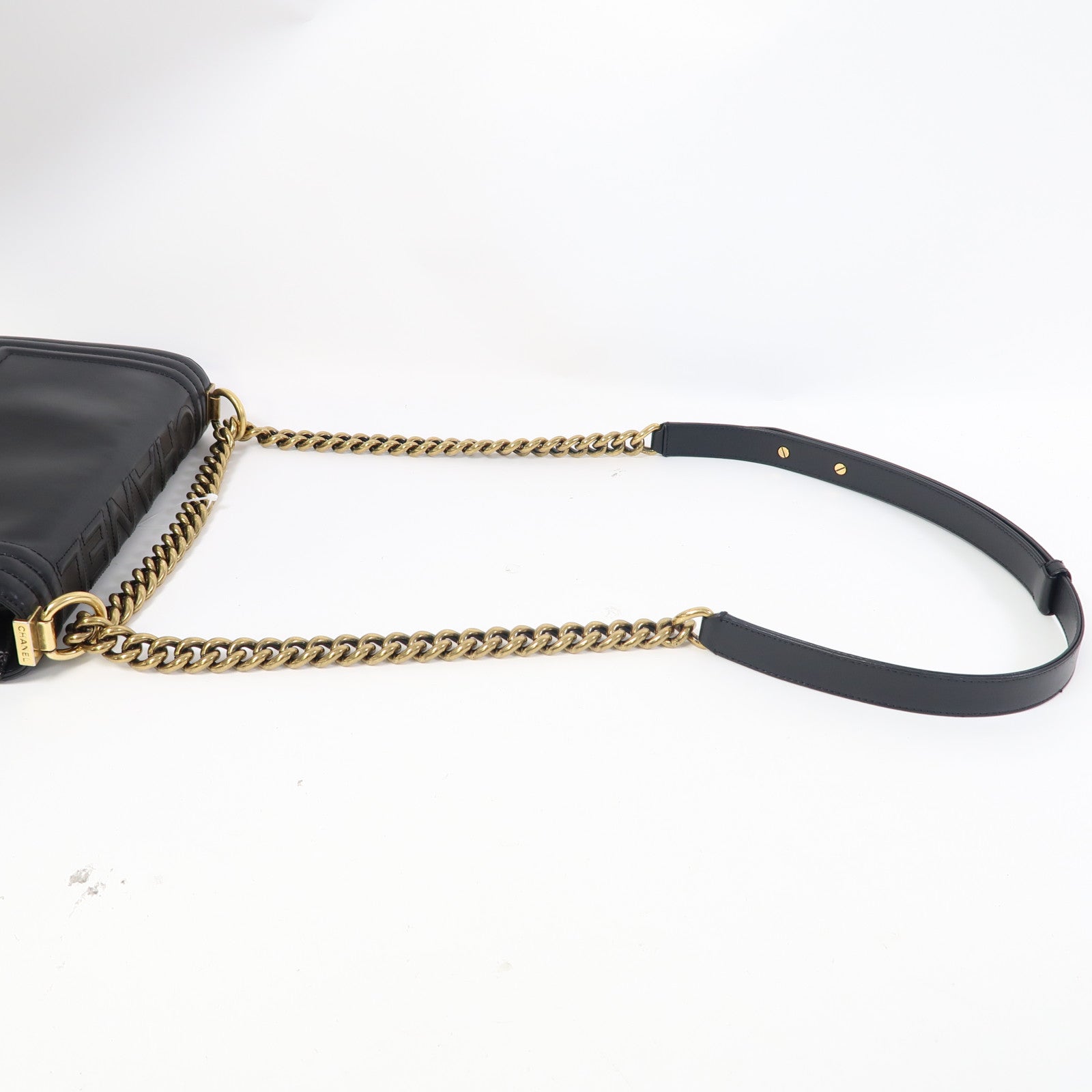 CHANEL 【激減優惠】菱格牛皮皮革Chain Shoulder金扣鏈帶肩背袋黑色
