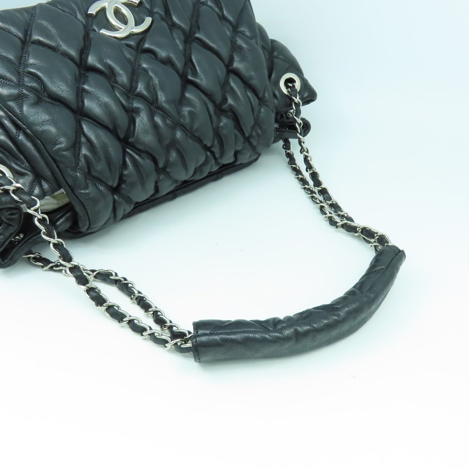 CHANEL 【激減優惠】菱格牛皮皮革Shoulder Bag銀扣鏈帶肩背袋黑色