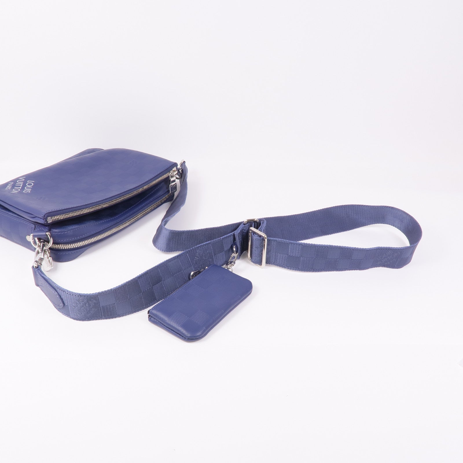 LOUIS VUITTON Damier Squared Trio Shoulder Bag銀扣肩背袋