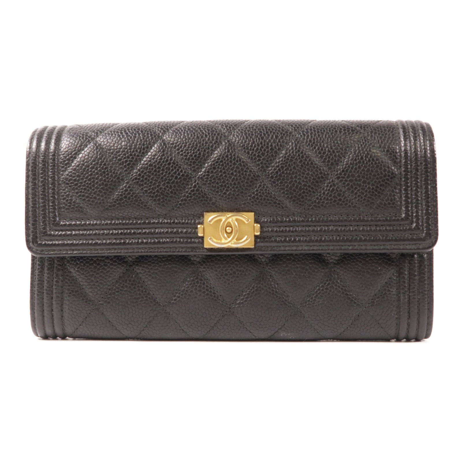 CHANEL 牛皮皮革Zipper Wallet金扣長錢包