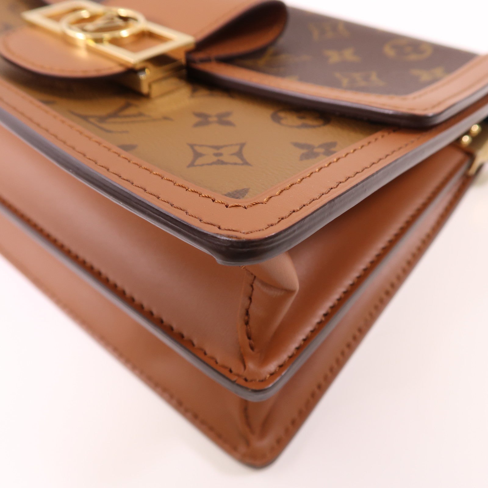 LOUIS VUITTON Monogram Reverse Dauphine MM金扣手挽肩背兩用袋棕色