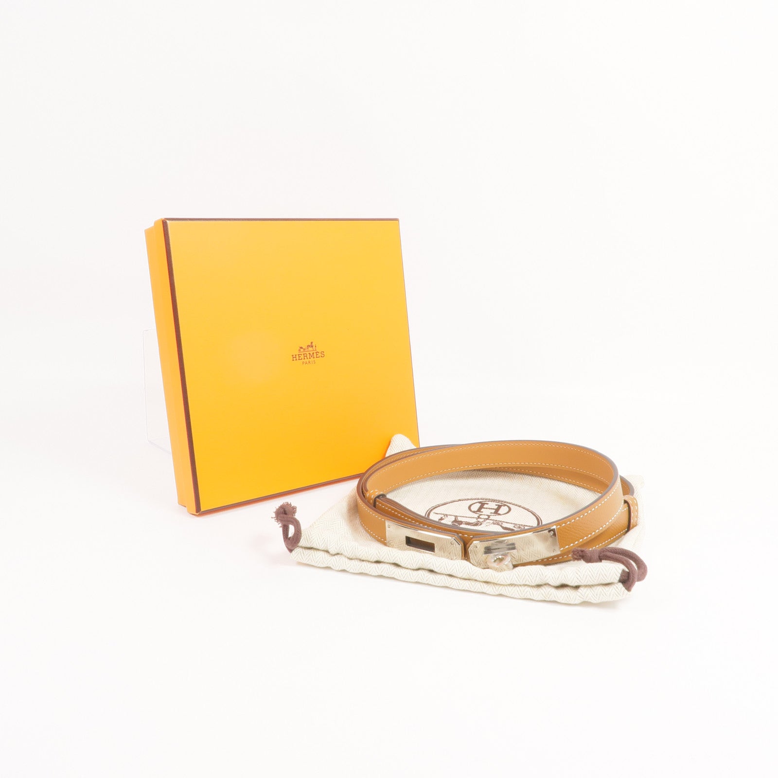 HERMES Epsom皮革Kelly Belt銀扣皮帶