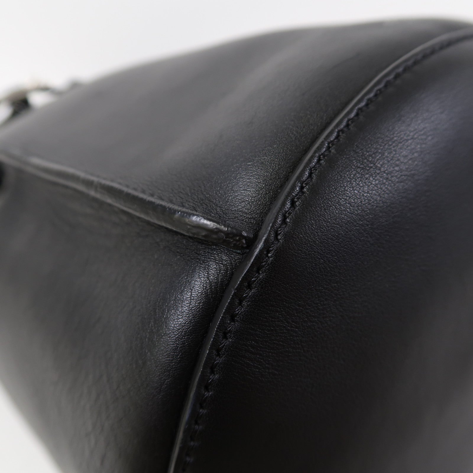 CELINE 牛皮皮革Big Bag Bucket銀扣肩背袋黑色