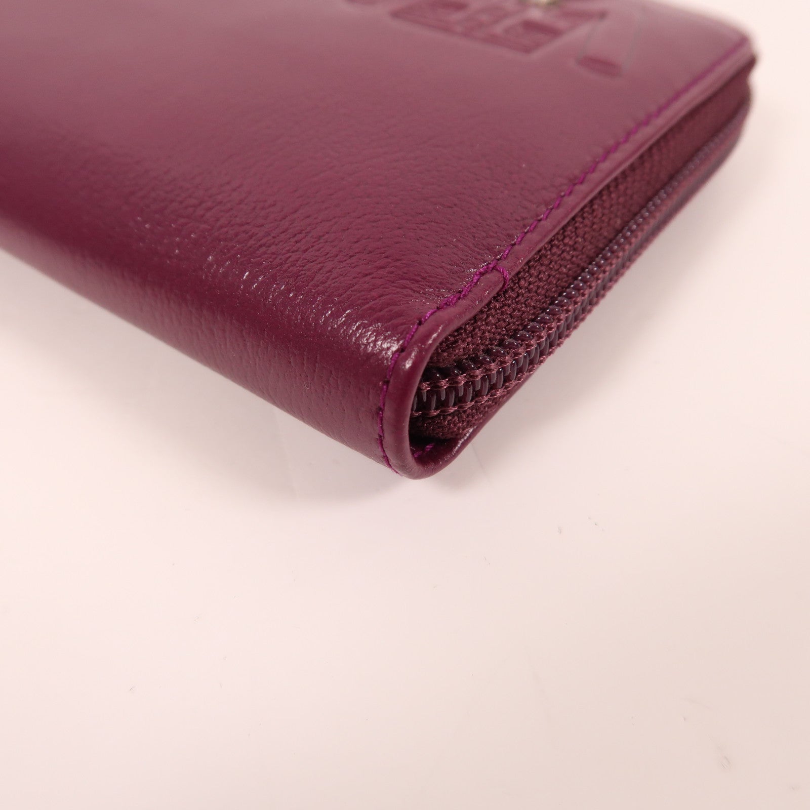 CHANEL 牛皮皮革Zipper Long Wallet銀扣長錢包紫色