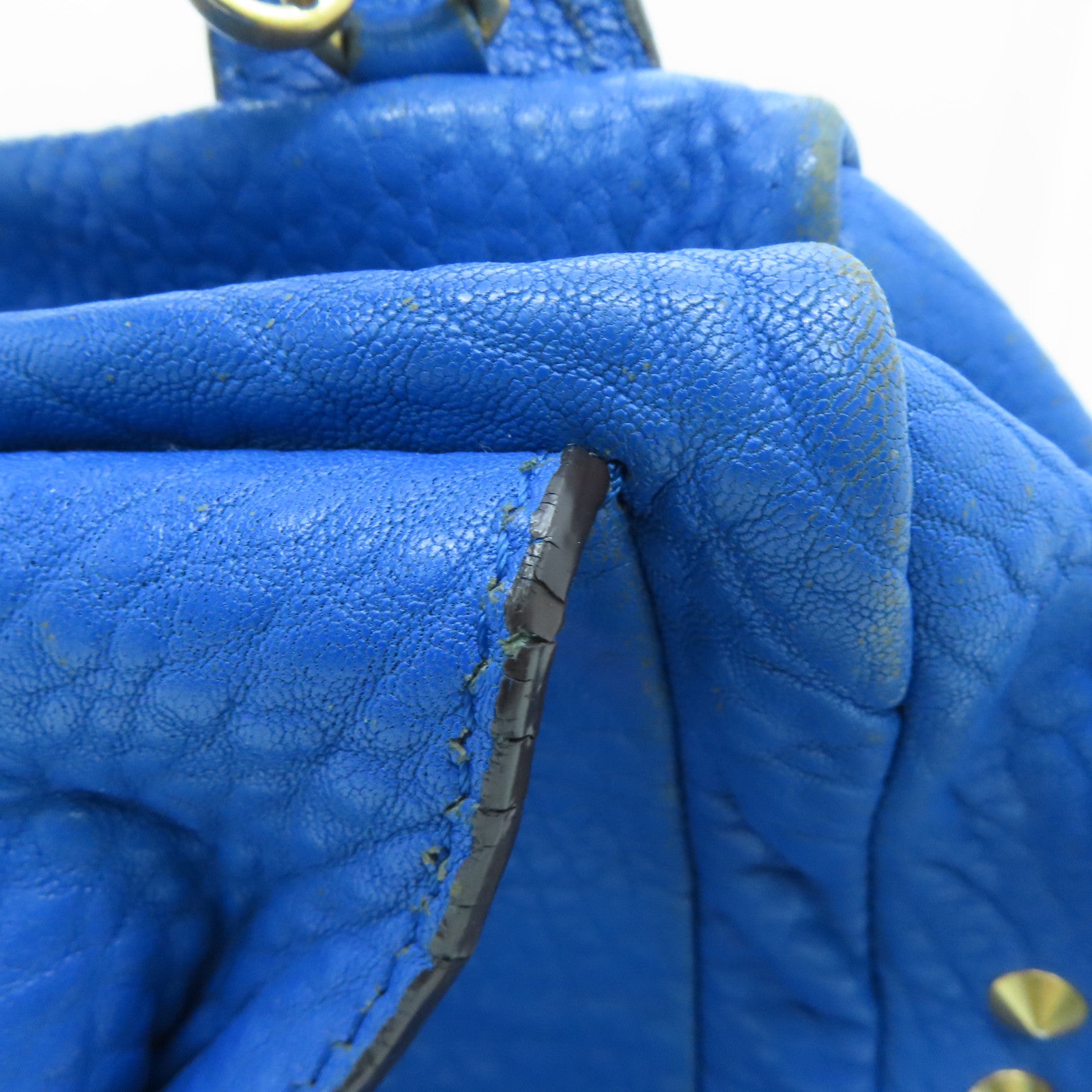 MCM Cowhide Leather 2way Shoulder Bag Gold Buckle Handle Shoulder Bag Blue