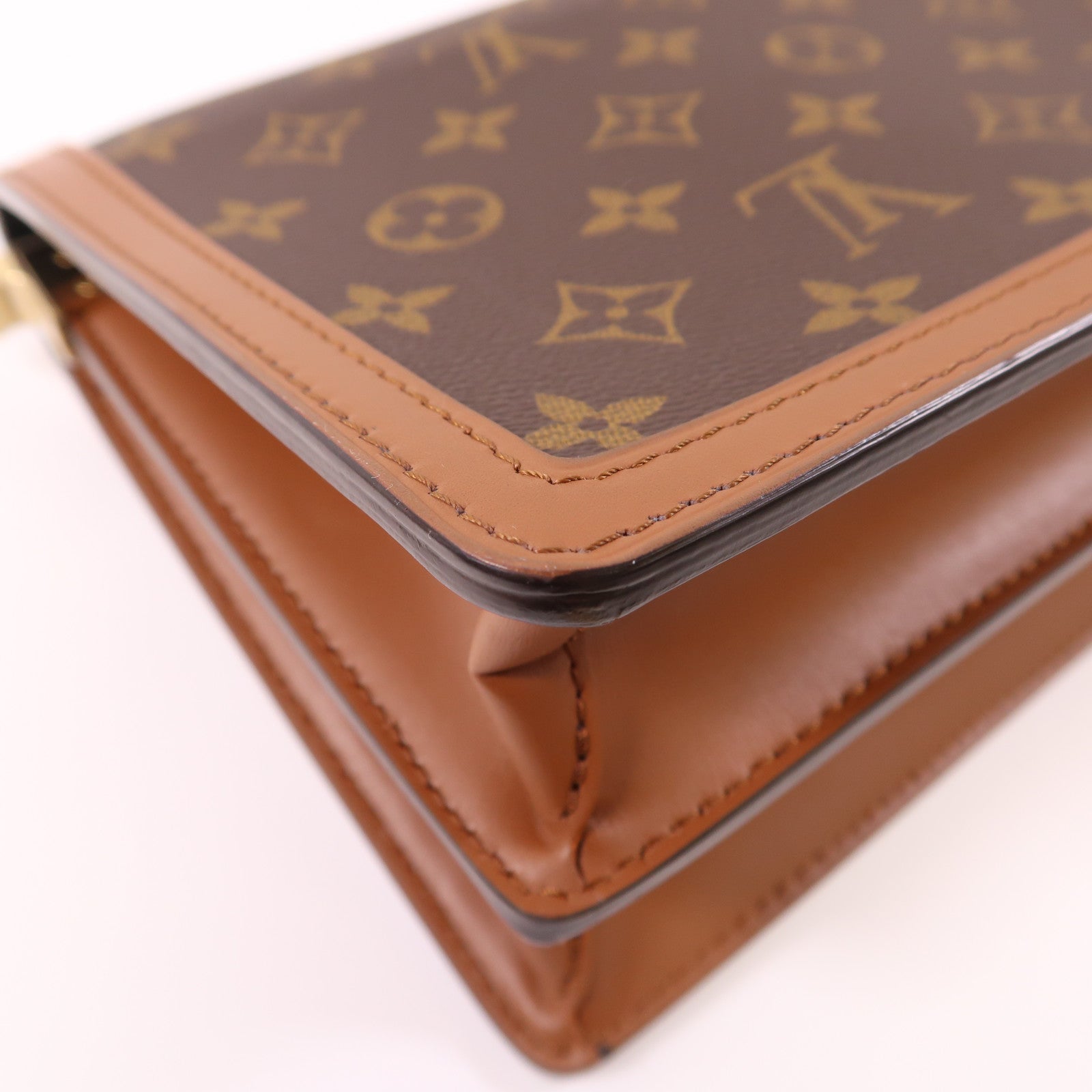 LOUIS VUITTON Monogram Reverse Dauphine MM金扣手挽肩背兩用袋棕色