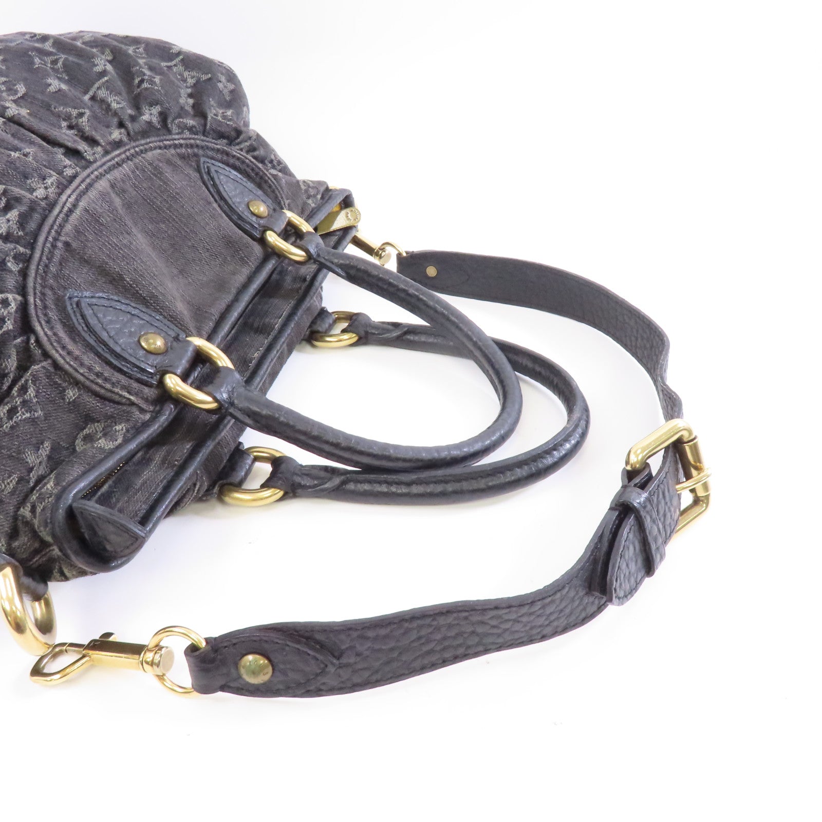 LOUIS VUITTON Monogram Denim Neo Cabby MM金扣手挽肩背兩用袋黑色