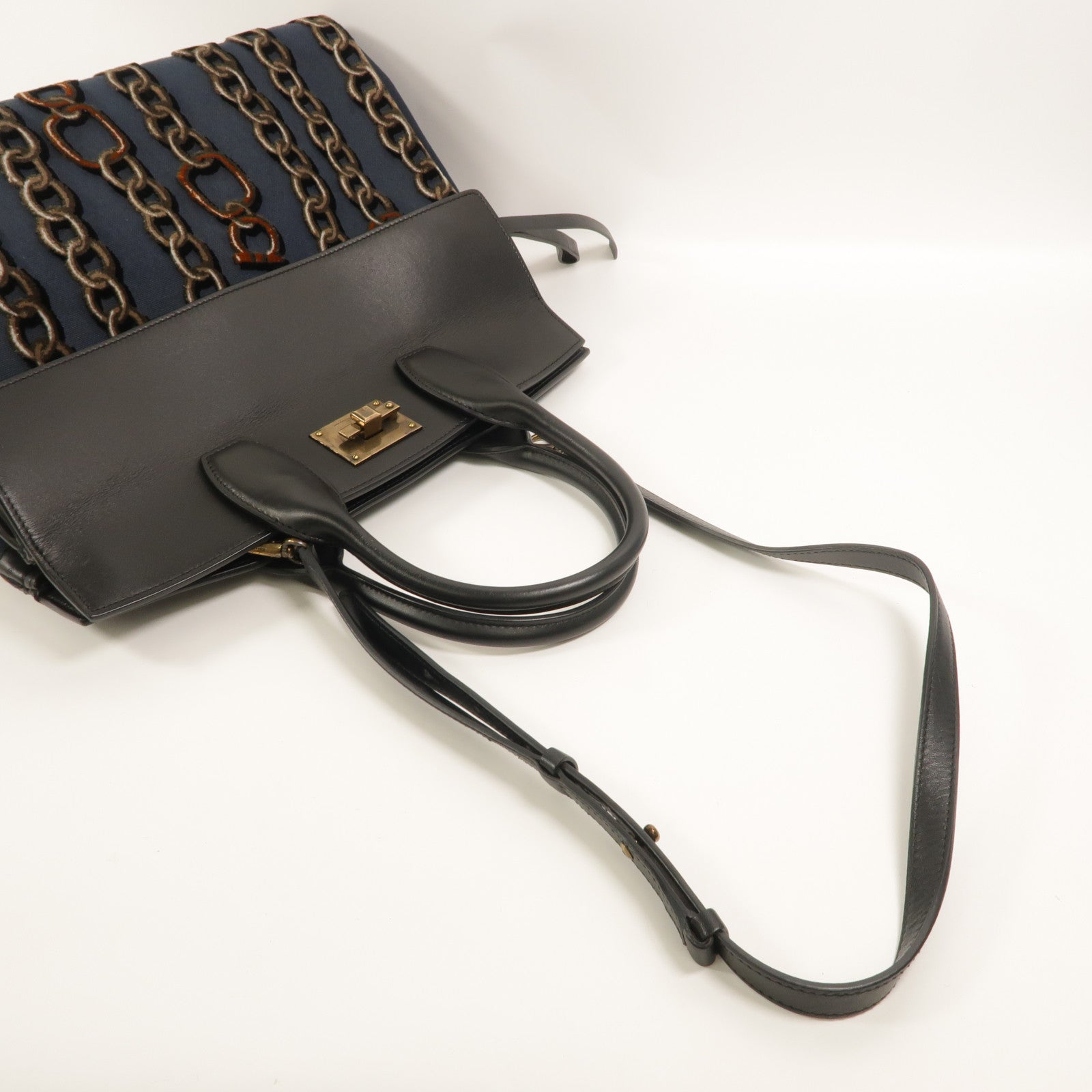 Salvatore Ferragamo 帆布/牛皮皮革Studio手挽肩背兩用袋