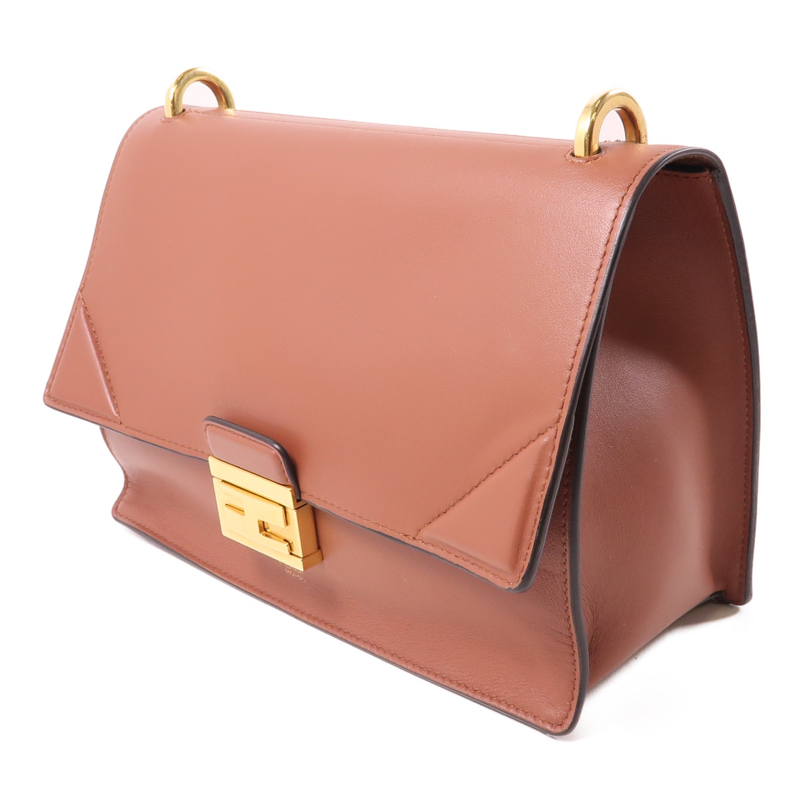 FENDI 牛皮皮革2Way Shoulder金扣手挽肩背兩用袋棕色