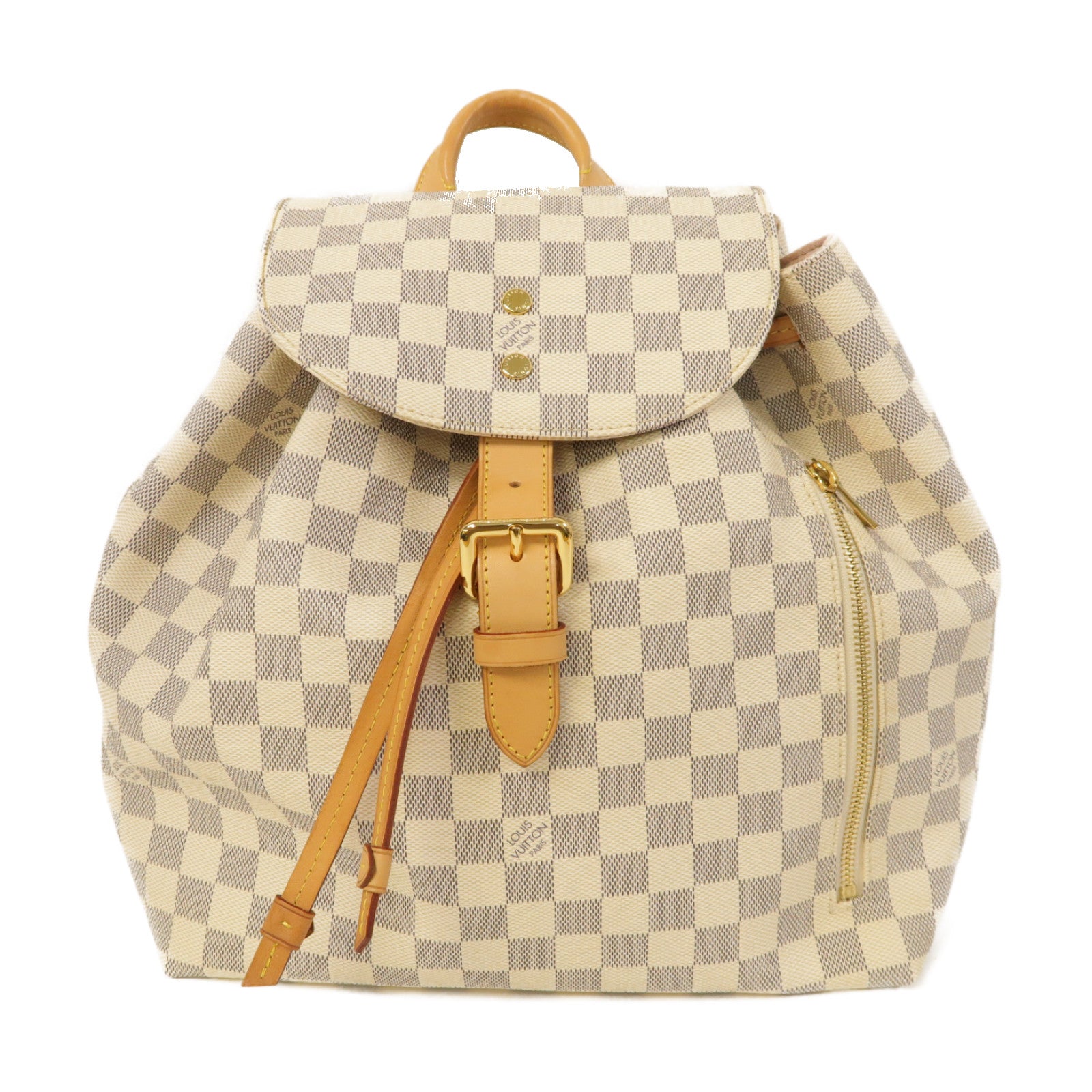 LOUIS VUITTON Damier Azur Sperone金扣背包白色