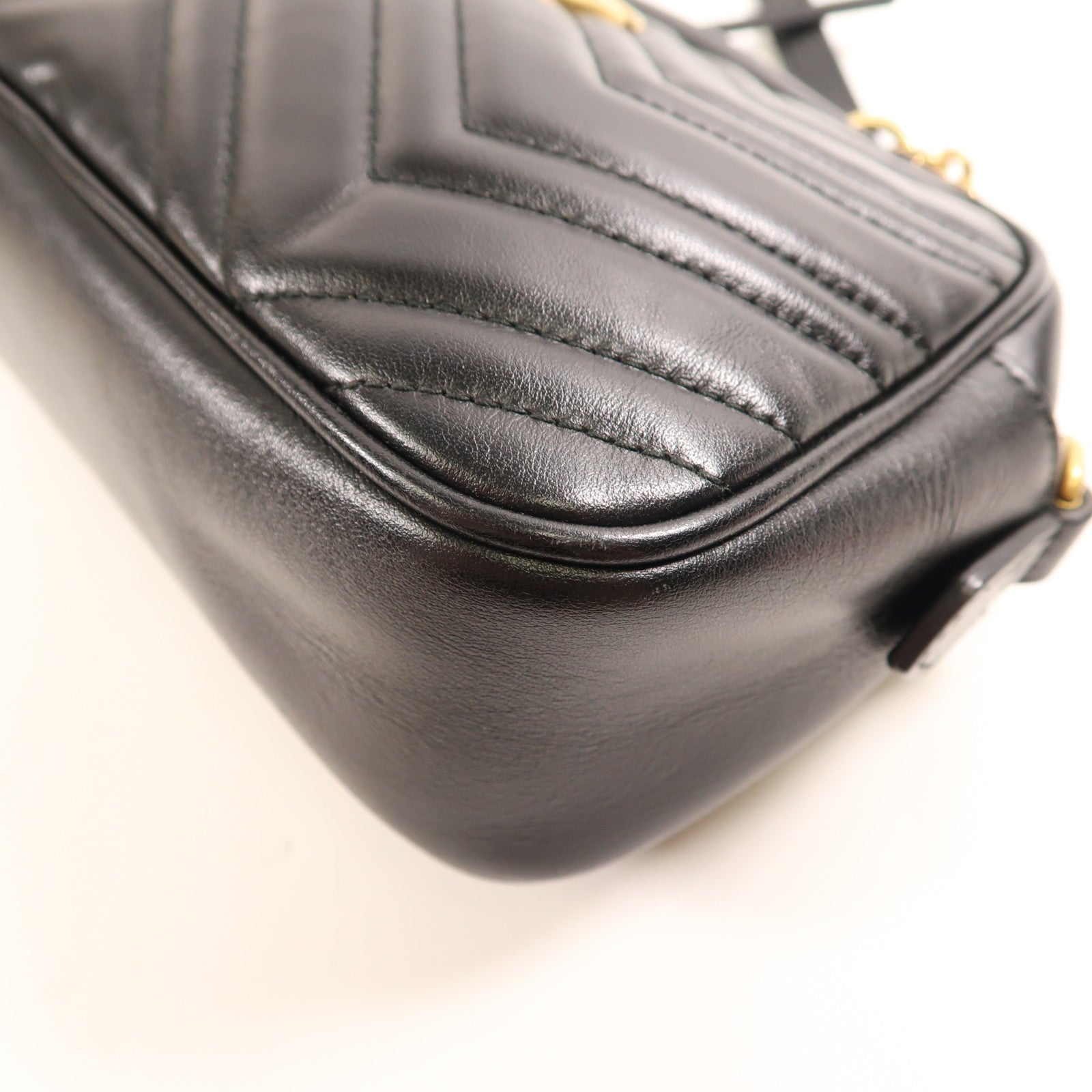 GUCCI GG GHW GG Marmont Small Chain Shoulder Bag Calfskin Leather 447632 Black