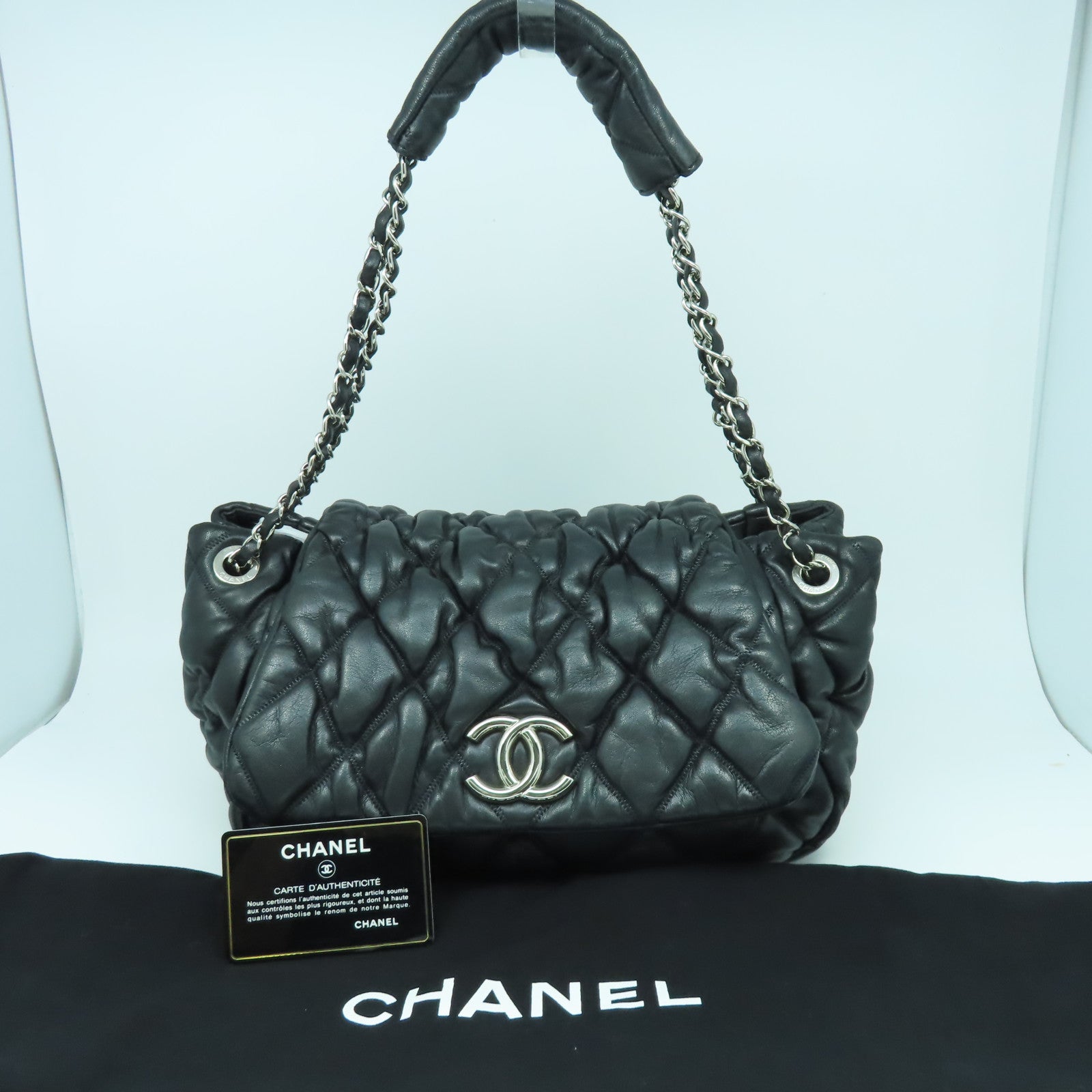 CHANEL 【激減優惠】菱格牛皮皮革Shoulder Bag銀扣鏈帶肩背袋黑色